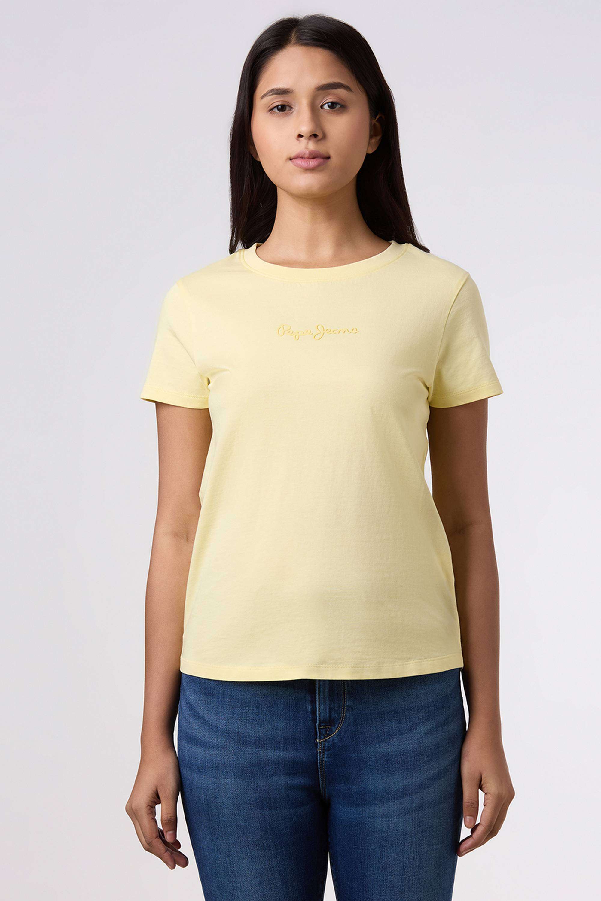 Solid-Blended-Fabric-Women-s-T-Shirt