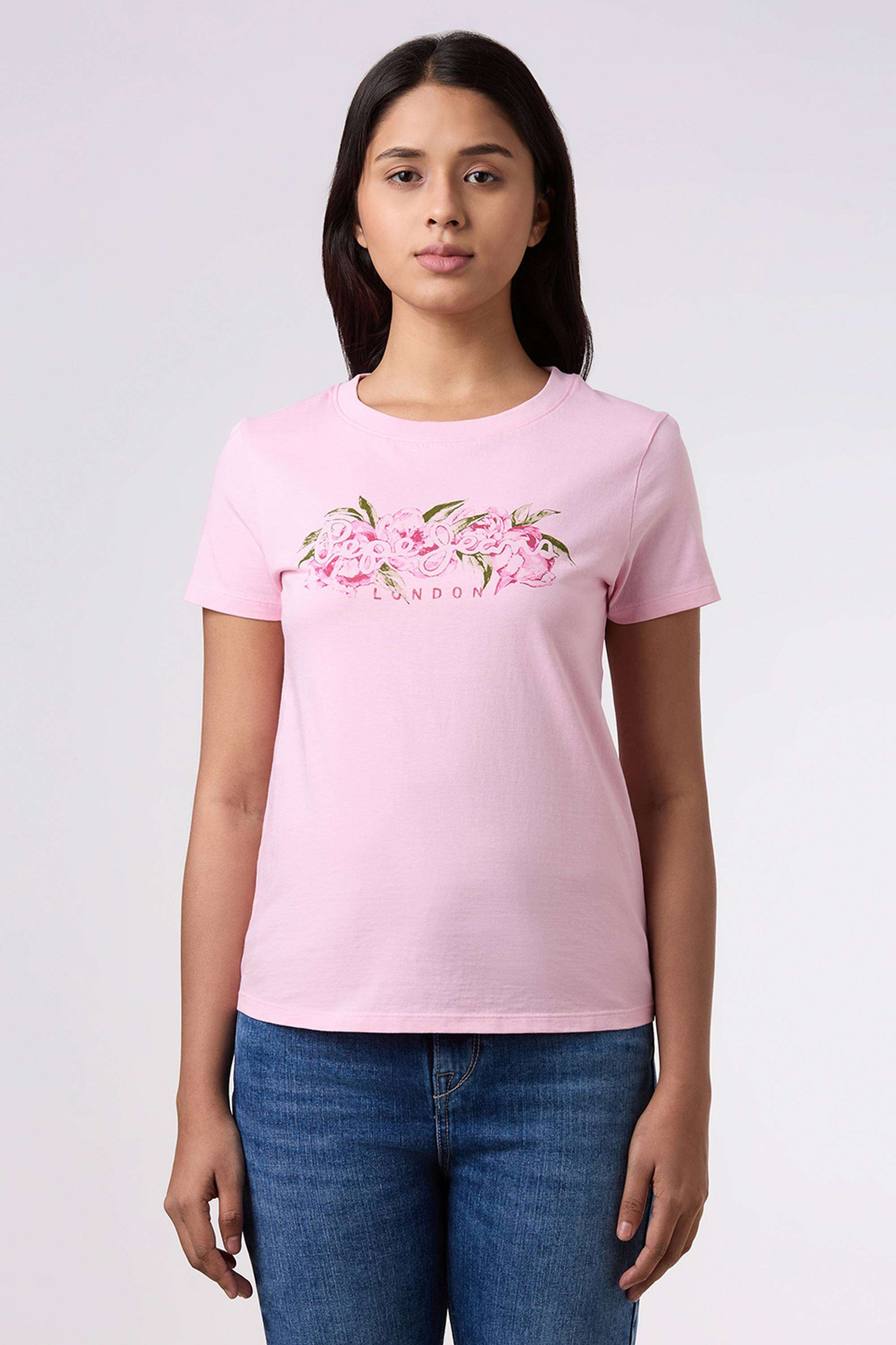 Solid-Blended-Fabric-Women-s-T-Shirt