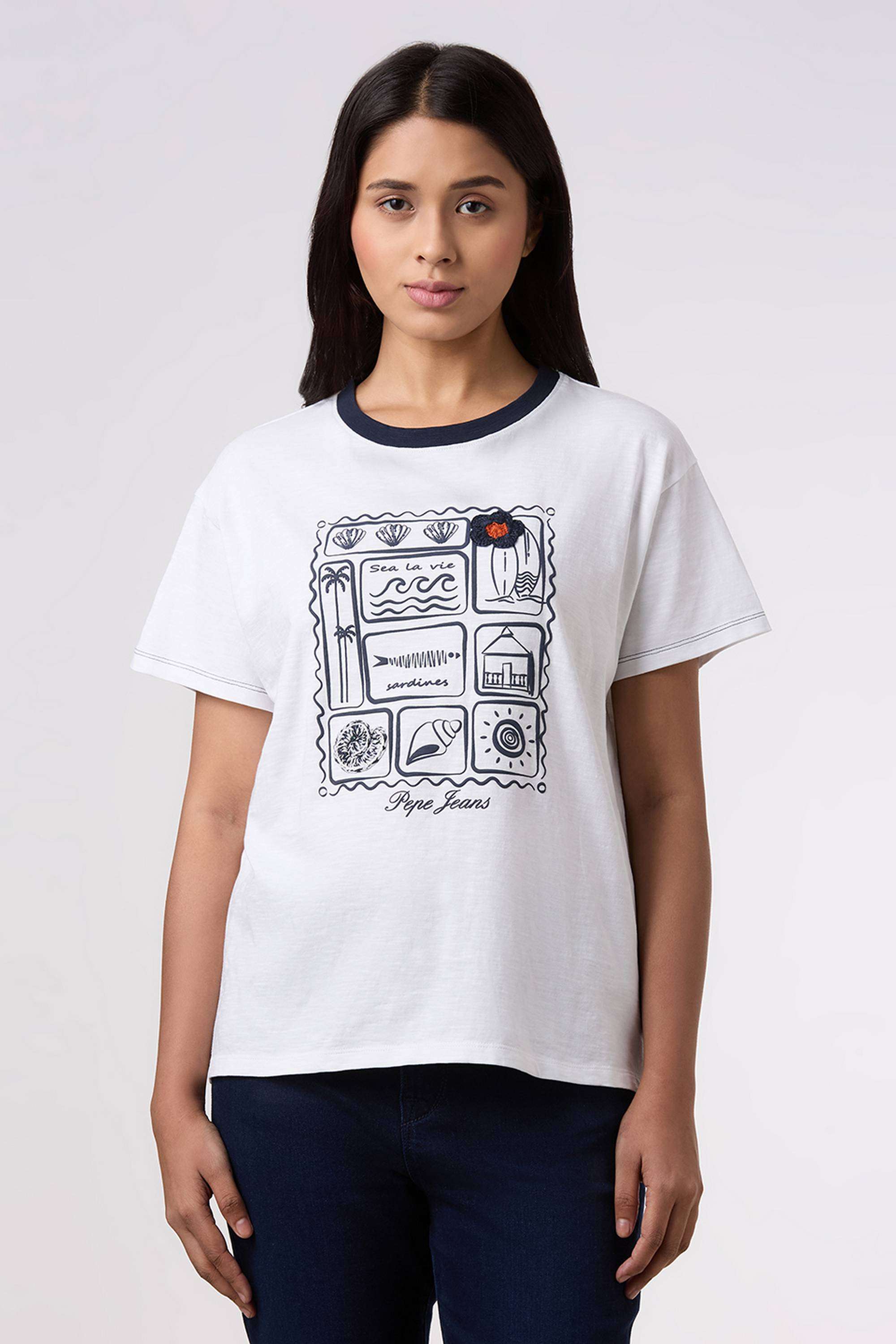 Embellished-Cotton-Round-Neck-Women-s-T-Shirt