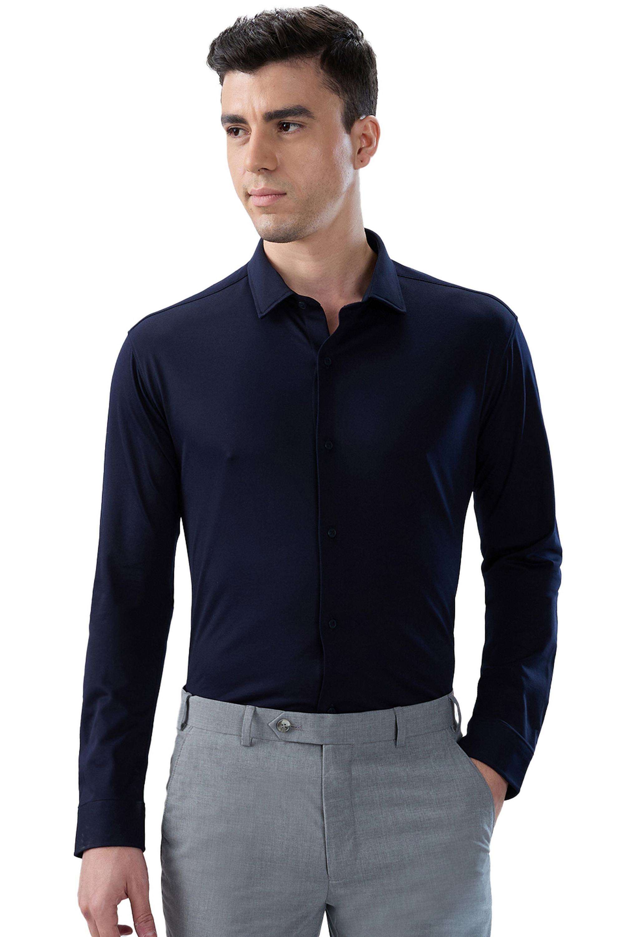Textured-Cotton-Blend-Slim-Fit-Men-s-Formal-Wear-Shirt