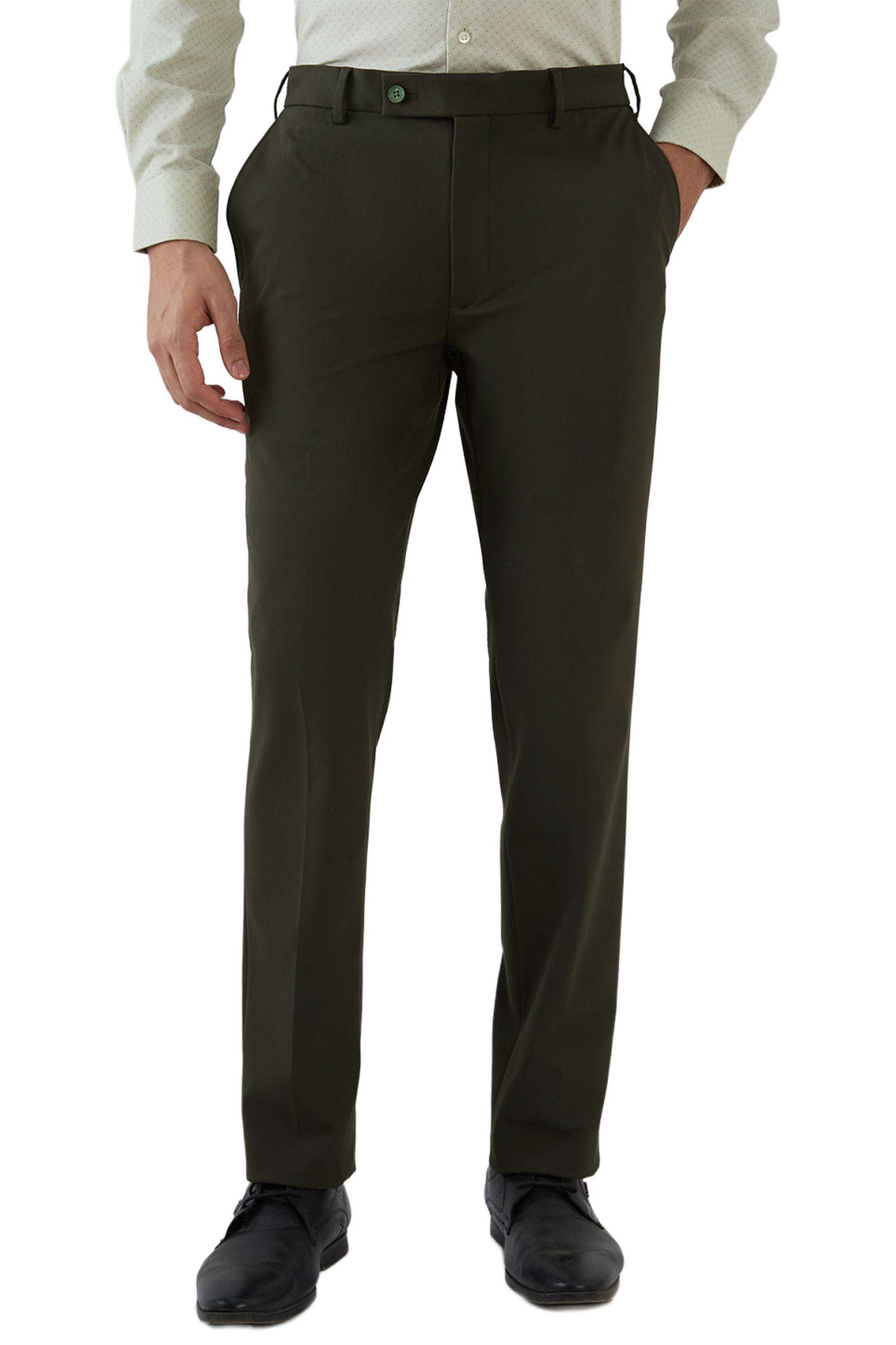 Solid-Polyester-Blend-Slim-Fit-Men-s-Trousers