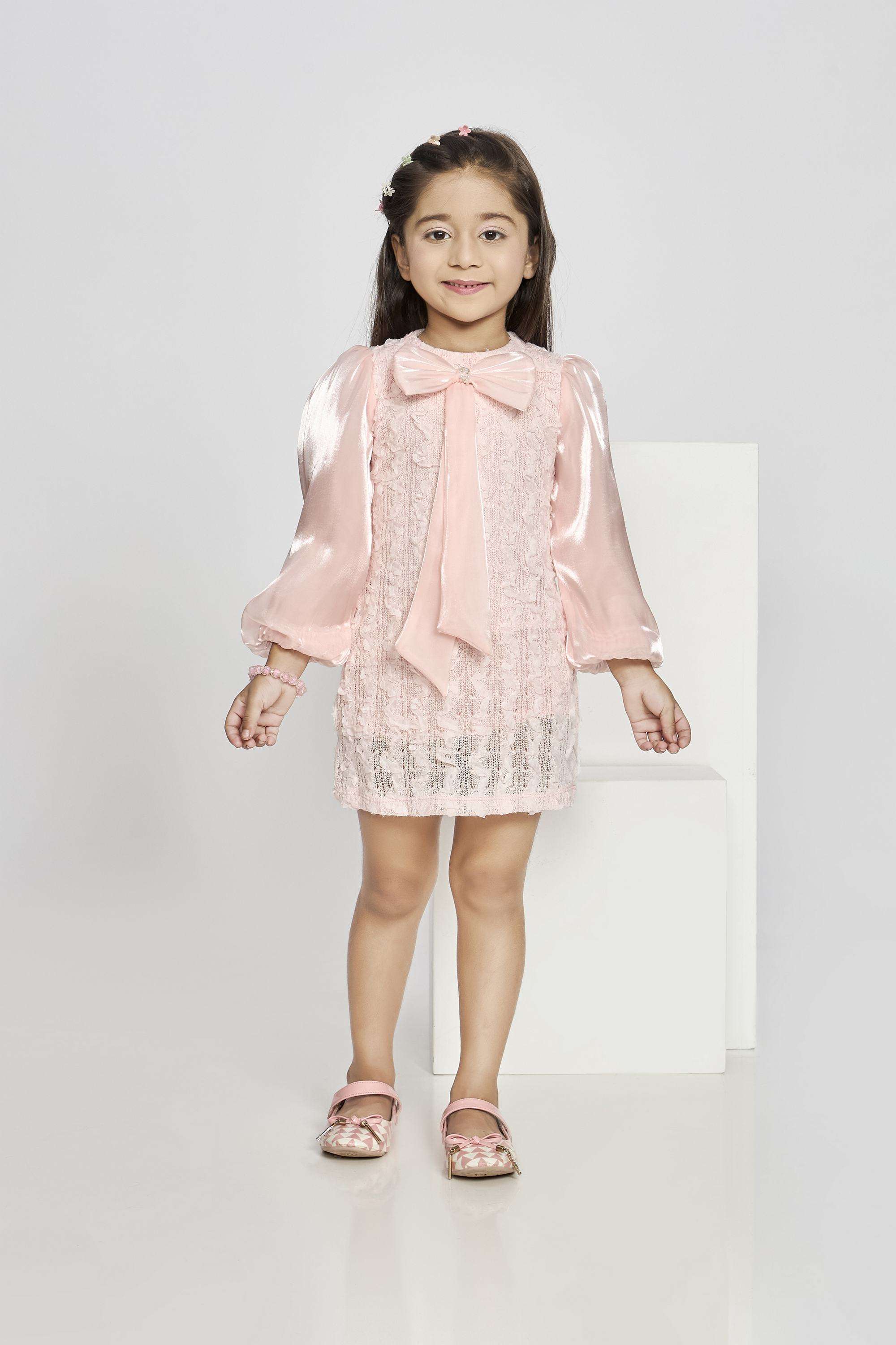 Embellished-Blended-Fabric-Round-Neck-Girls-Casual-Wear-Dress