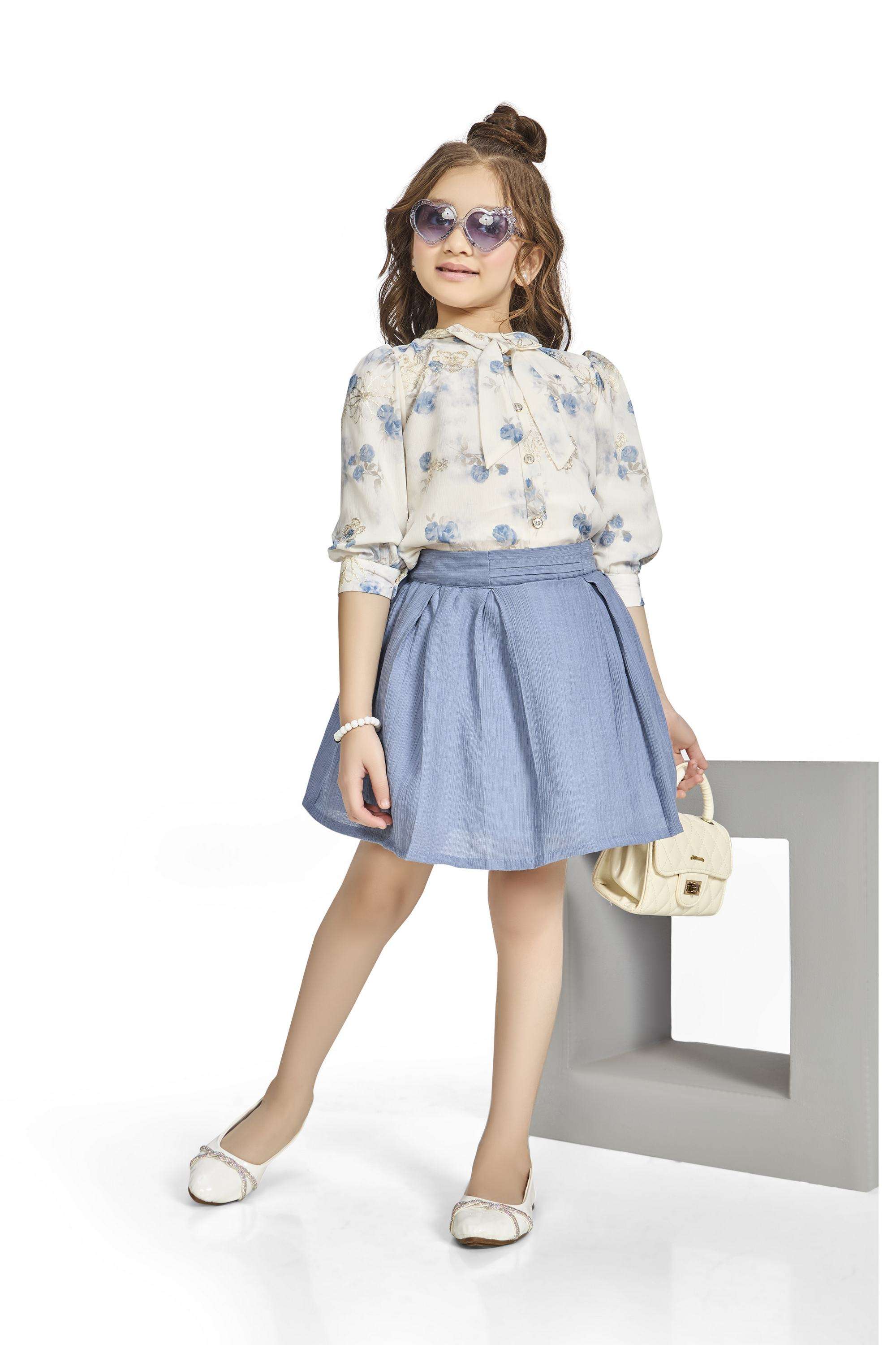 Embroidered-Polyester-Collared-Girls-Festive-Wear-Skirt-&-Top