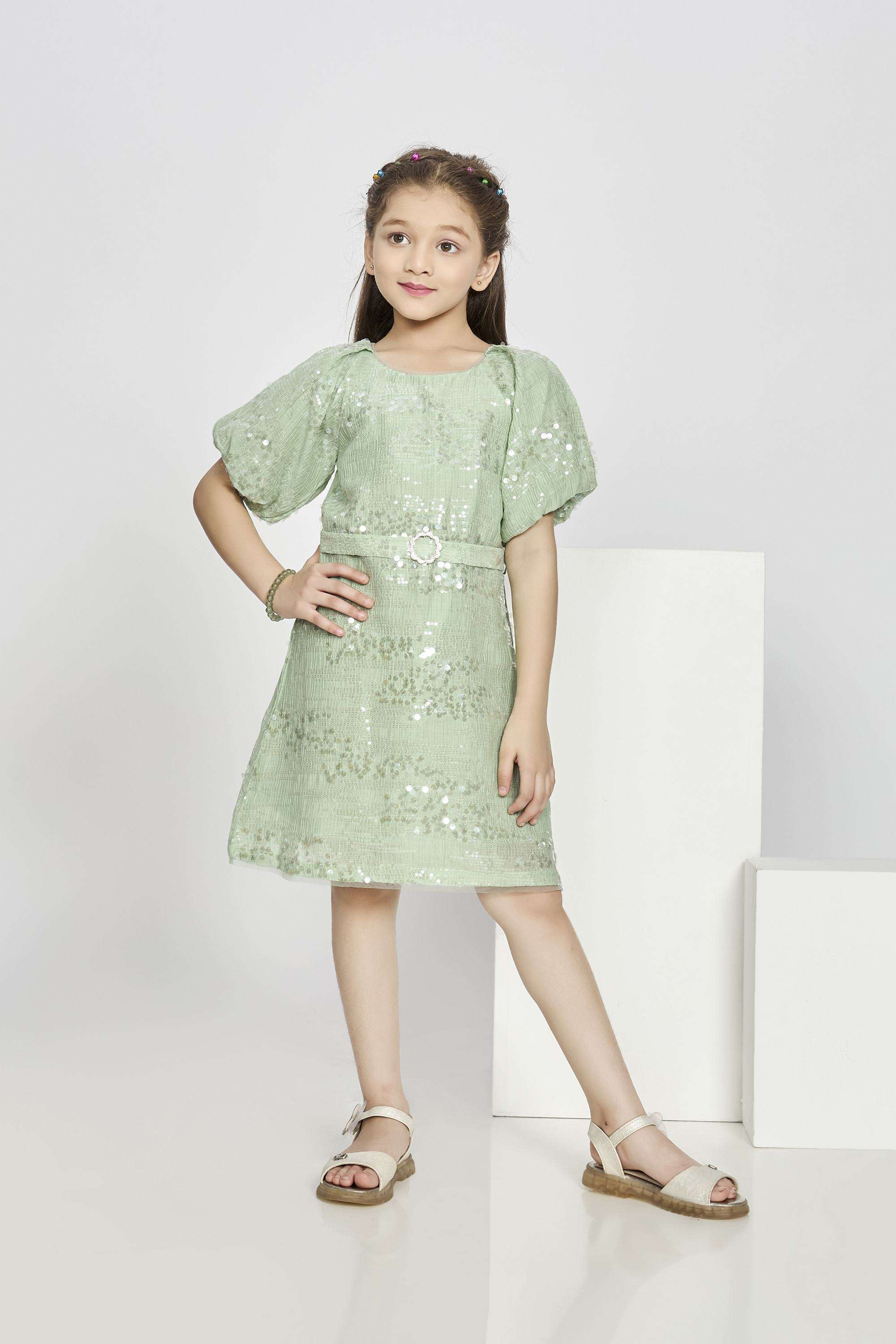 Sequinned-Polyester-Round-Neck-Girls-Party-Wear-Dress