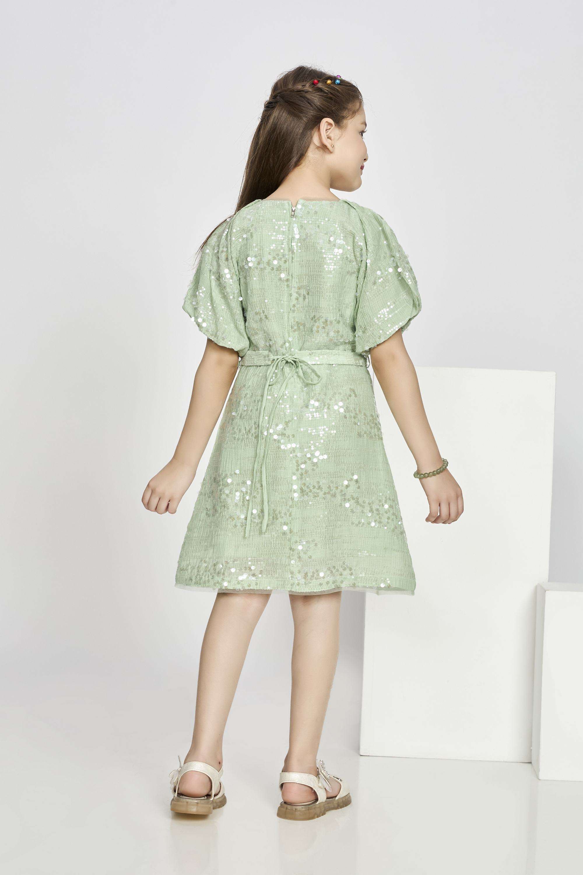 Sequinned-Polyester-Round-Neck-Girls-Party-Wear-Dress