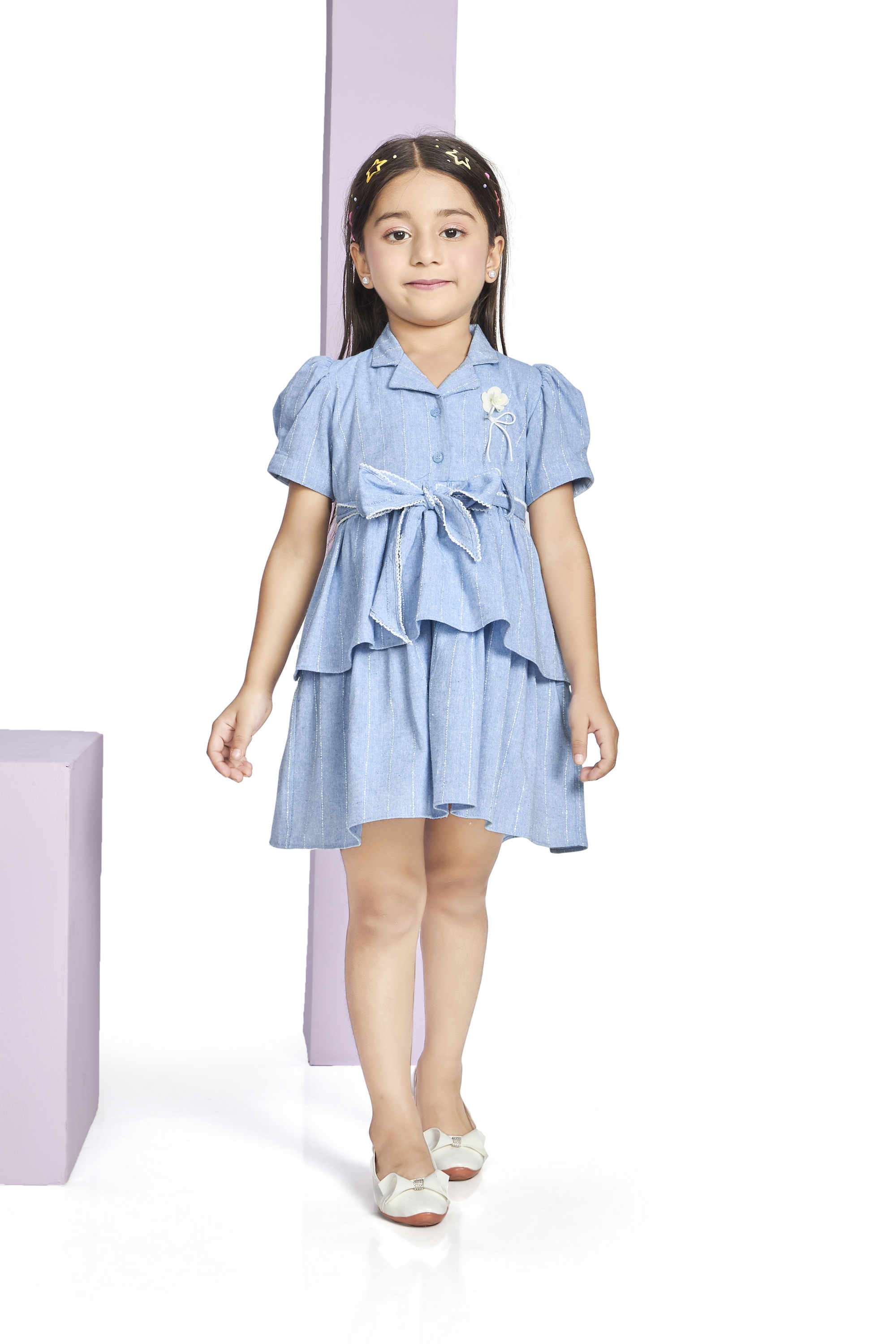 Stripes-Cotton-Collared-Girls-Casual-Wear-Dress-with-Belt