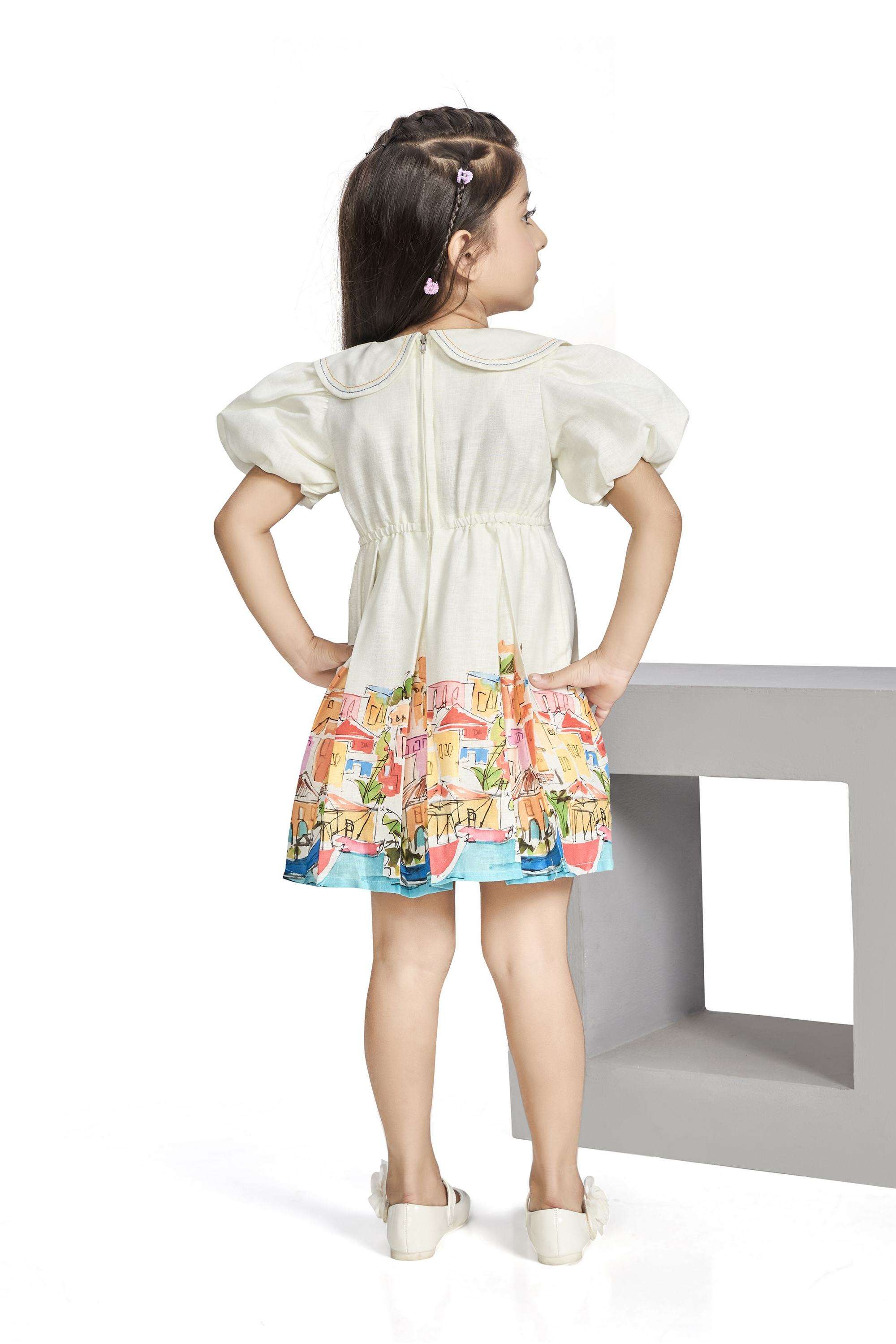 Abstract-Blended-Fabric-Round-Neck-Girls-Casual-Wear-Dress