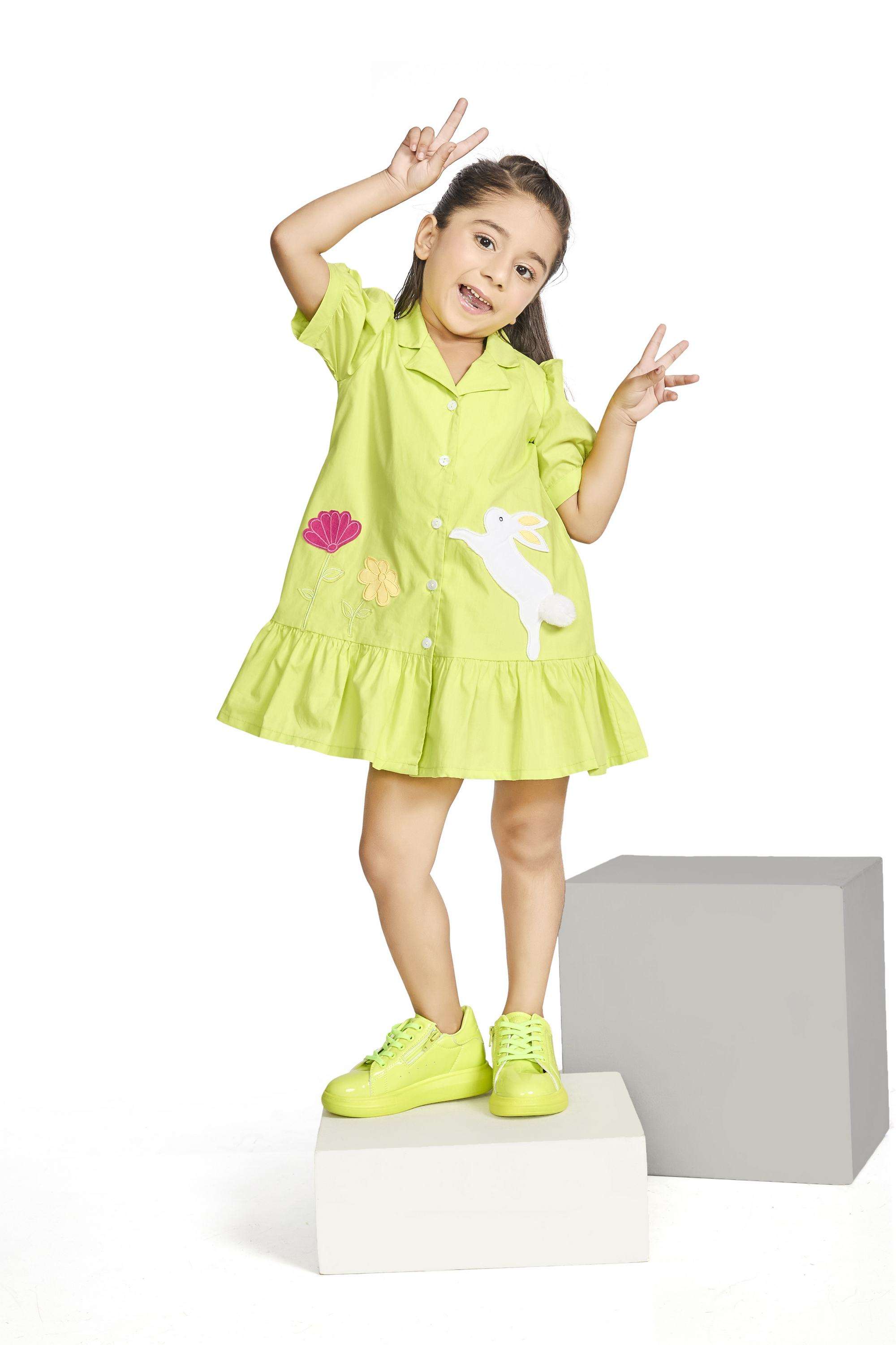 Solid-Cotton-Collared-Girls-Casual-Wear-Dress
