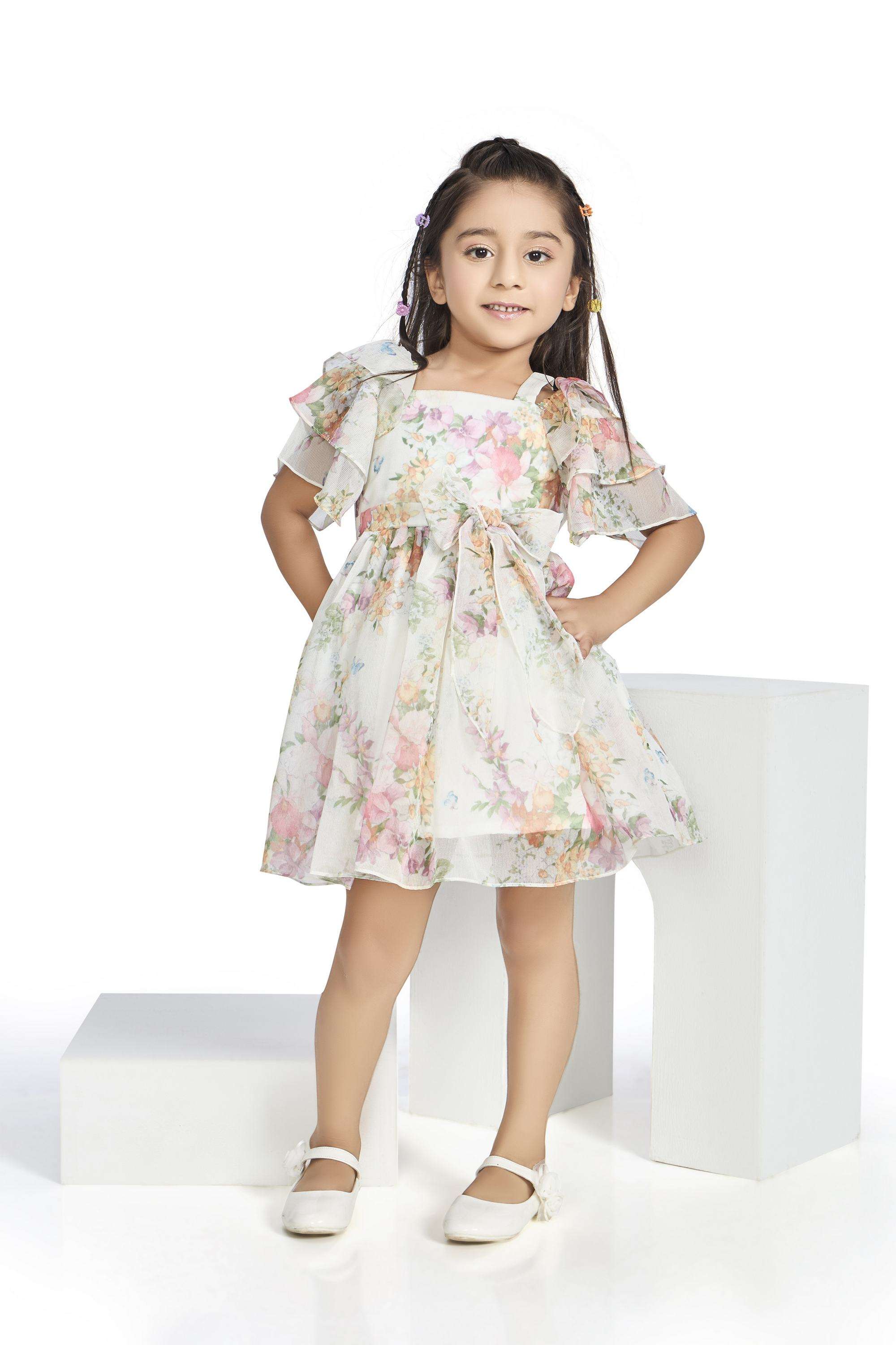 Floral-Polyester-Square-Neck-Girls-Casual-Wear-Dress
