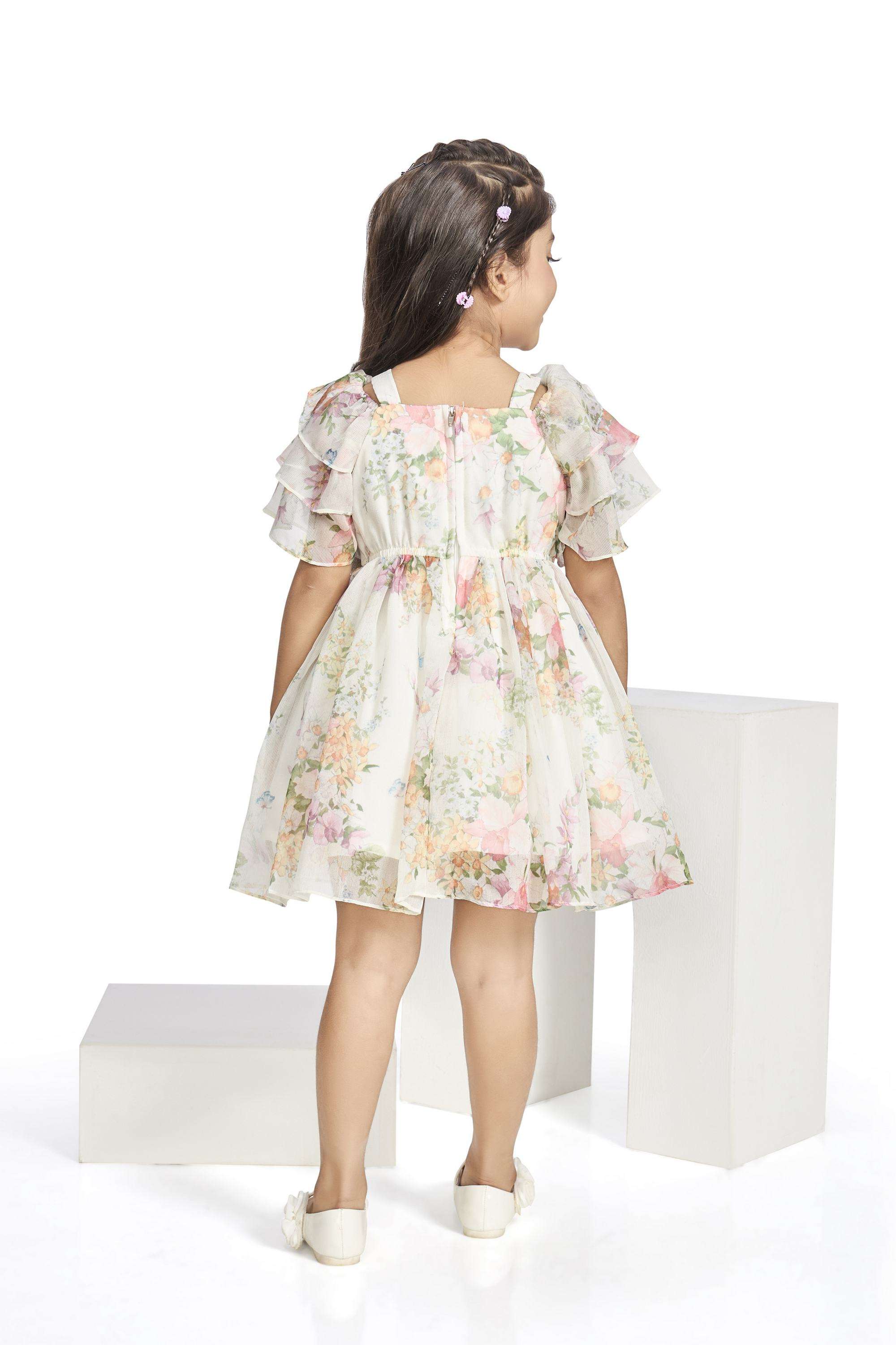 Floral-Polyester-Square-Neck-Girls-Casual-Wear-Dress