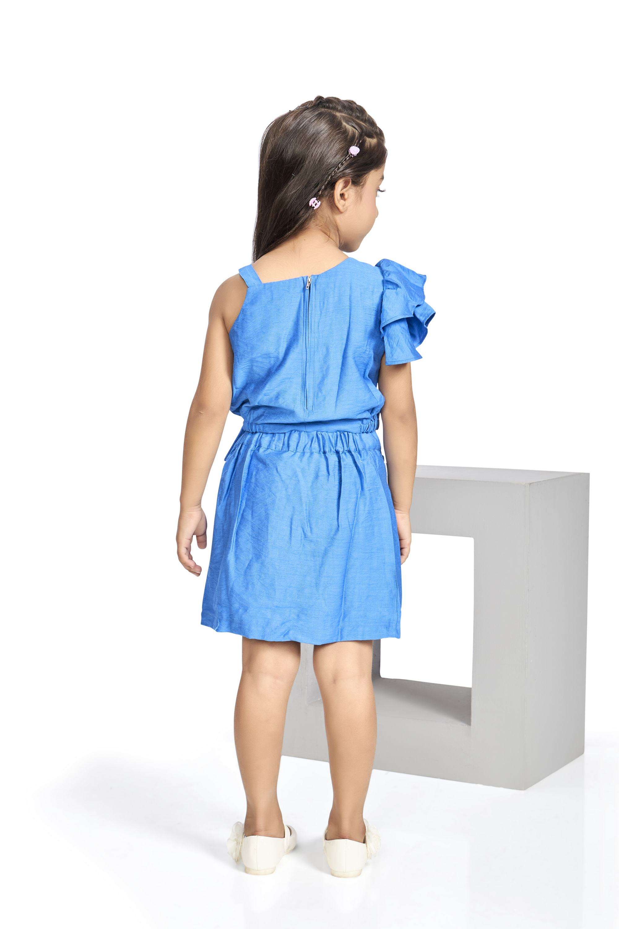 Solid-Blended-Fabric-One-Shoulder-Girls-Casual-Wear-Skirt-&-Top
