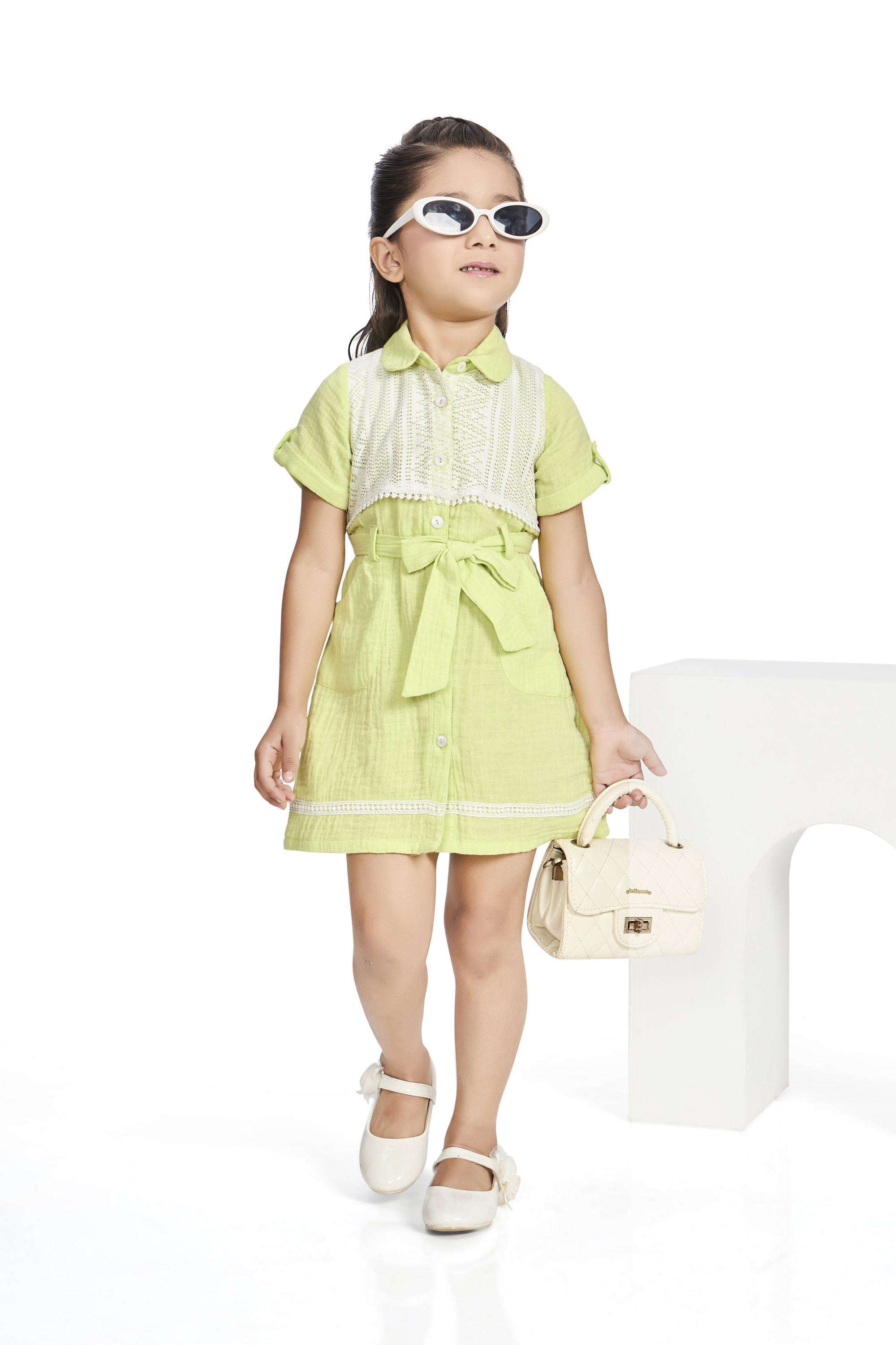 Solid-Blended-Fabric-Collared-Girls-Casual-Wear-Dress