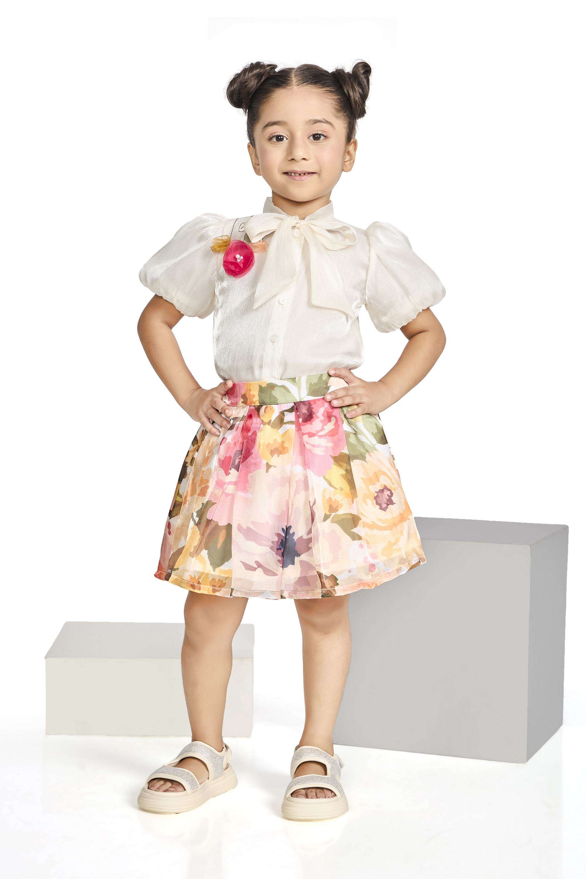 Abstract-Polyester-Round-Neck-Girls-Party-Wear-Skirt-&-Top