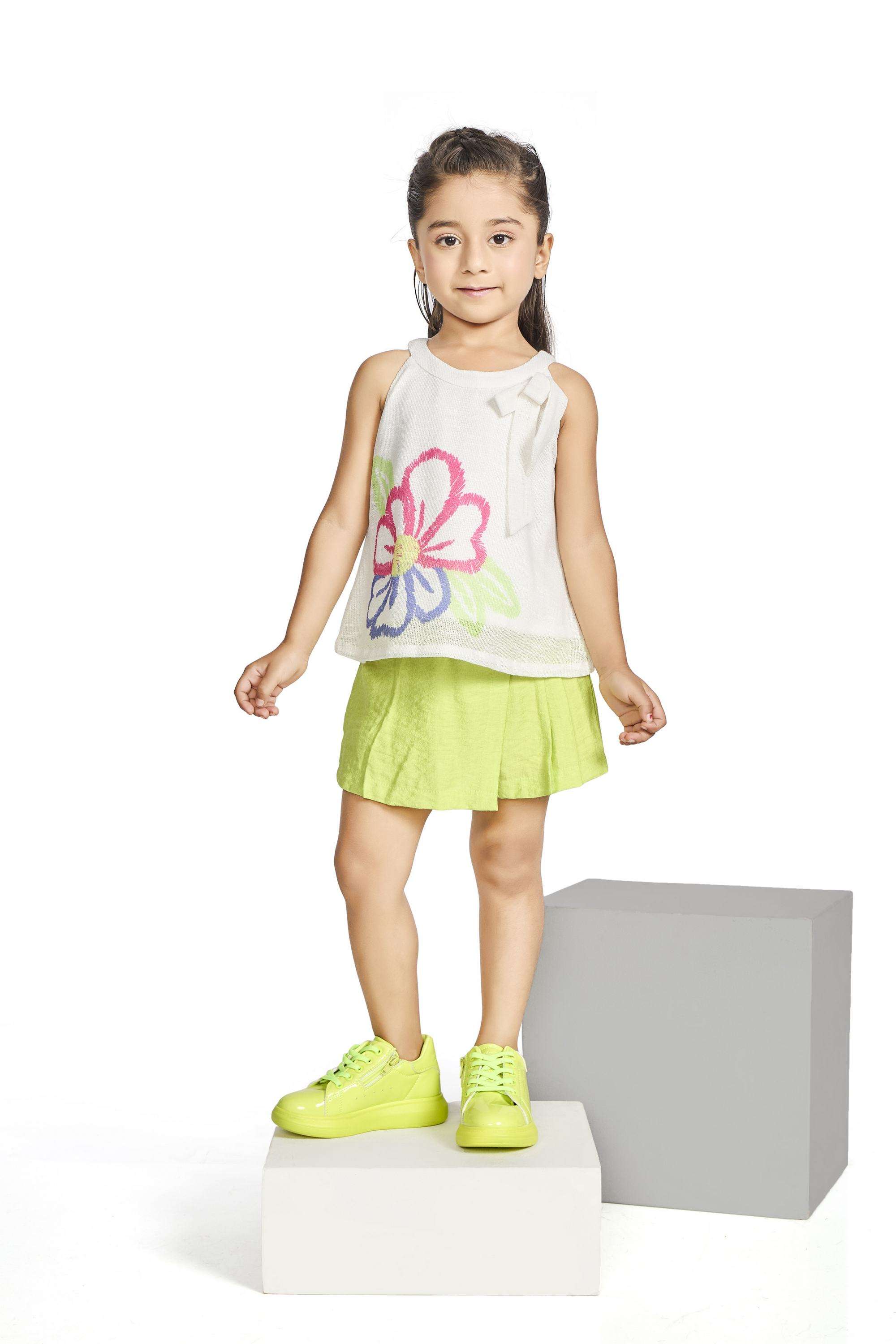 Solid-Polyester-Halter-Neck-Girls-Casual-Wear-Skort-&-Top