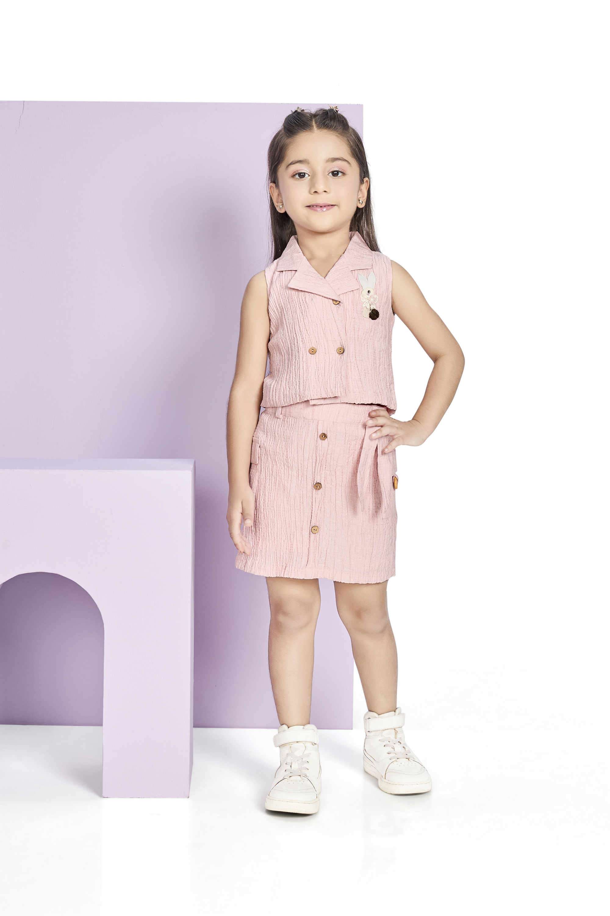 Solid-Polyester-Mid-Thigh-Girls-Skirt-With-Top