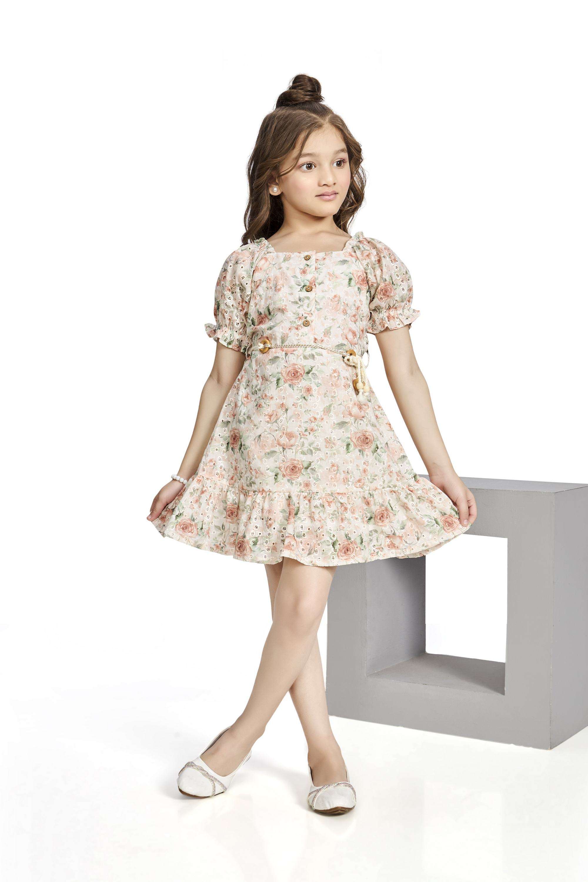 Embroidered-Blended-Fabric-Square-Neck-Girls-Casual-Wear-Dress
