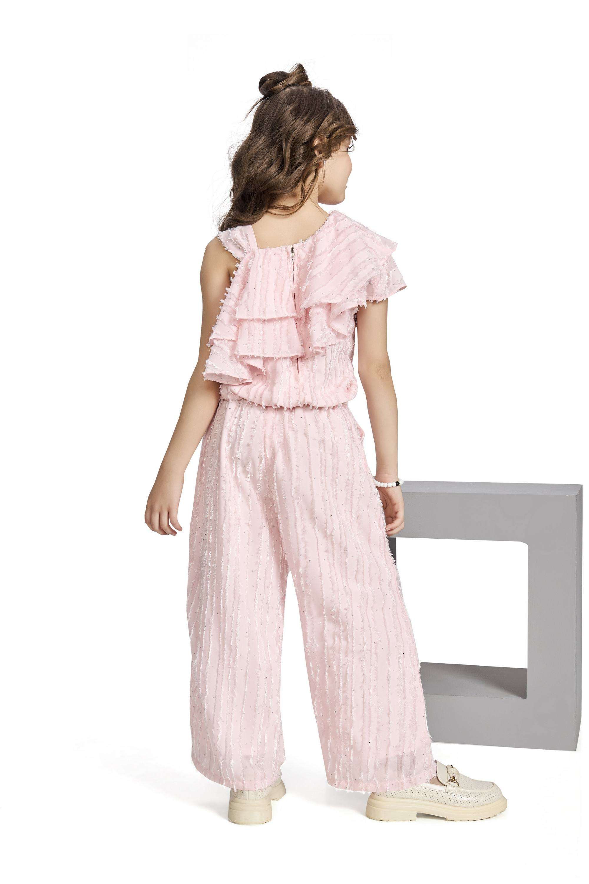 Solid-Polyester-Off-Shoulder-Girls-Casual-Wear-Pant-&-Top