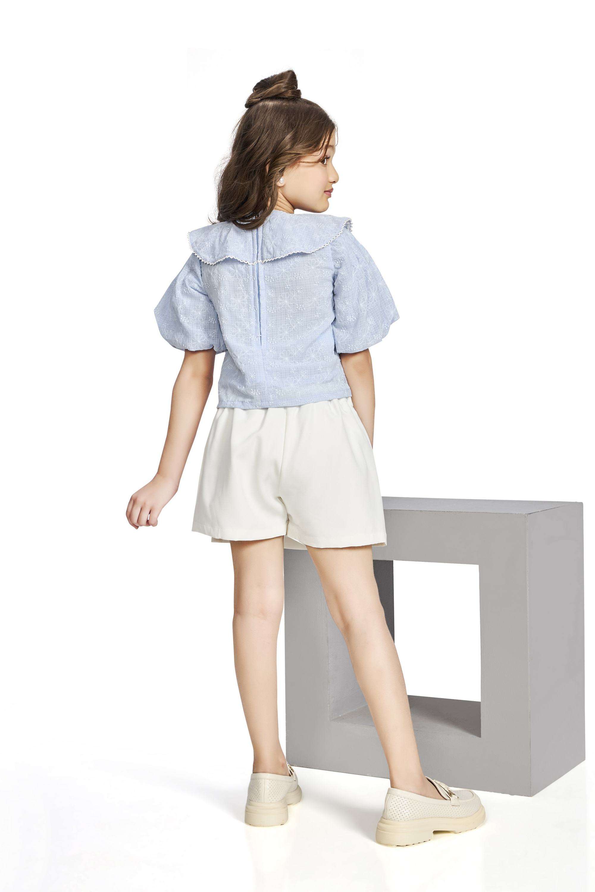 Embroidered-Polyester-Round-Neck-Girls-Casual-Wear-Skort-&-Top