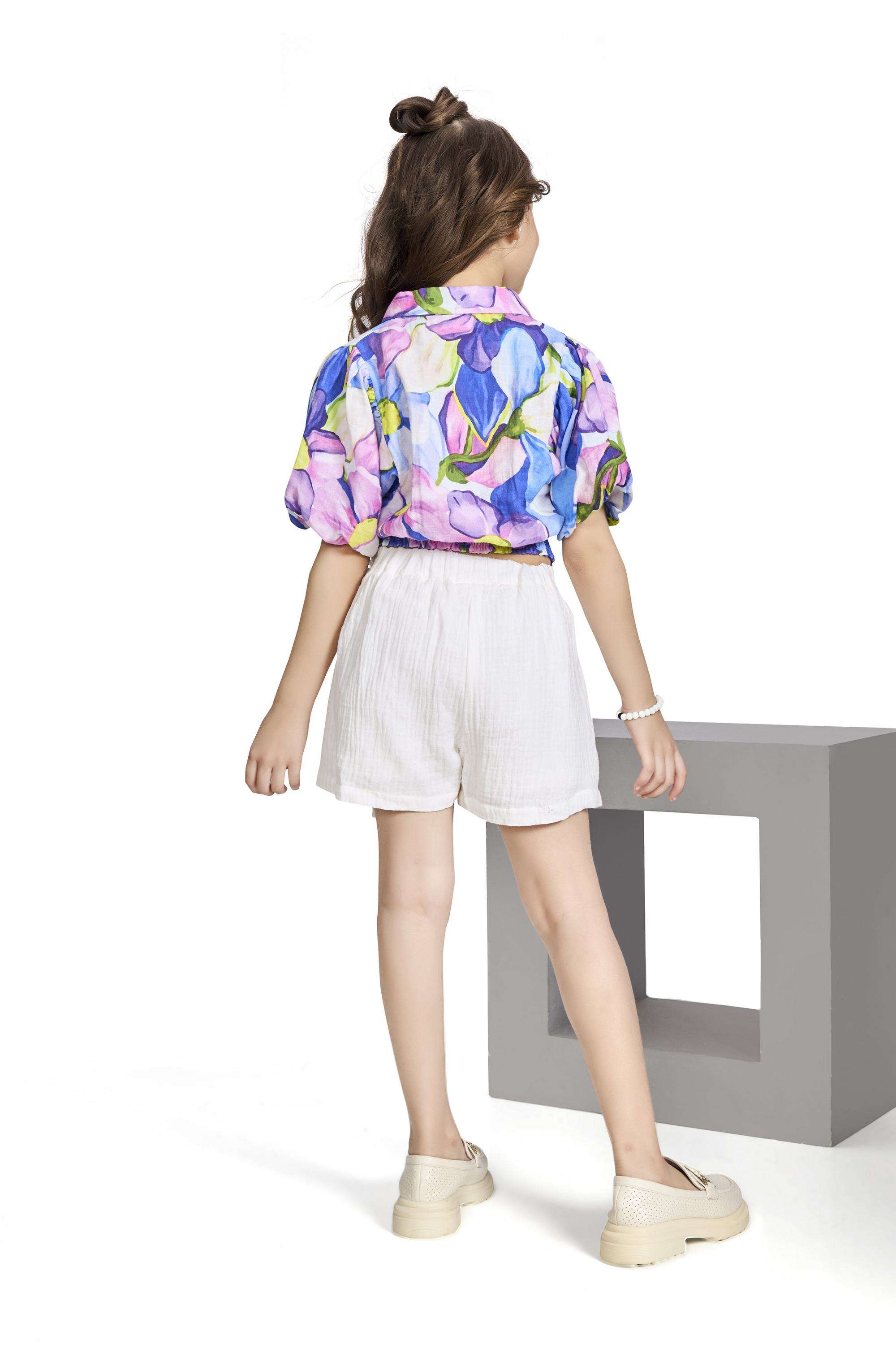Floral-Cotton-Collared-Girls-Casual-Wear-Skort-&-Top
