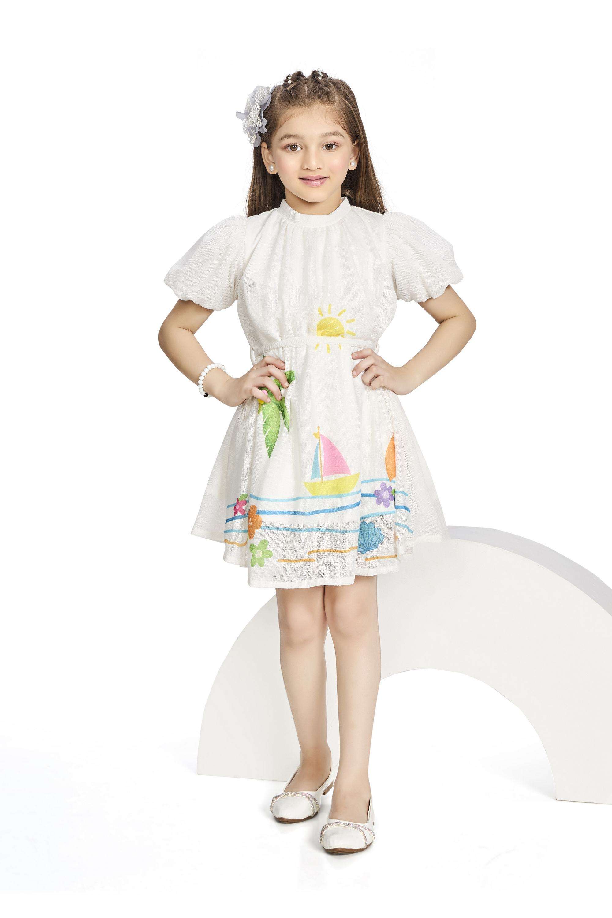 Embellished-Polyester-Collared-Girls-Casual-Wear-Dress