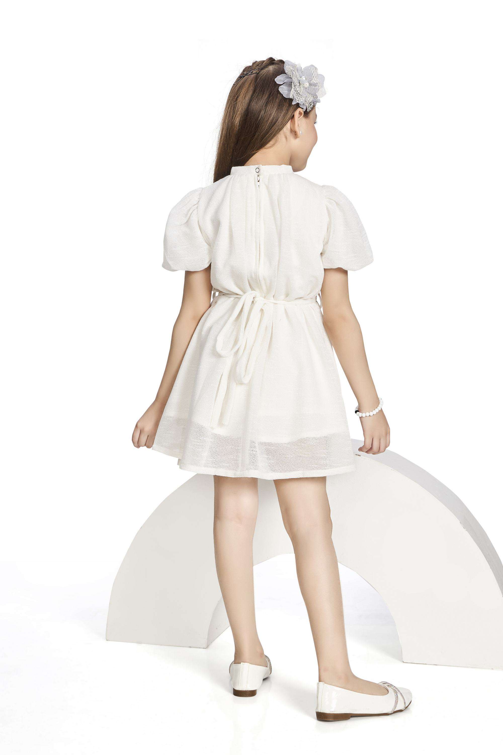 Embellished-Polyester-Collared-Girls-Casual-Wear-Dress