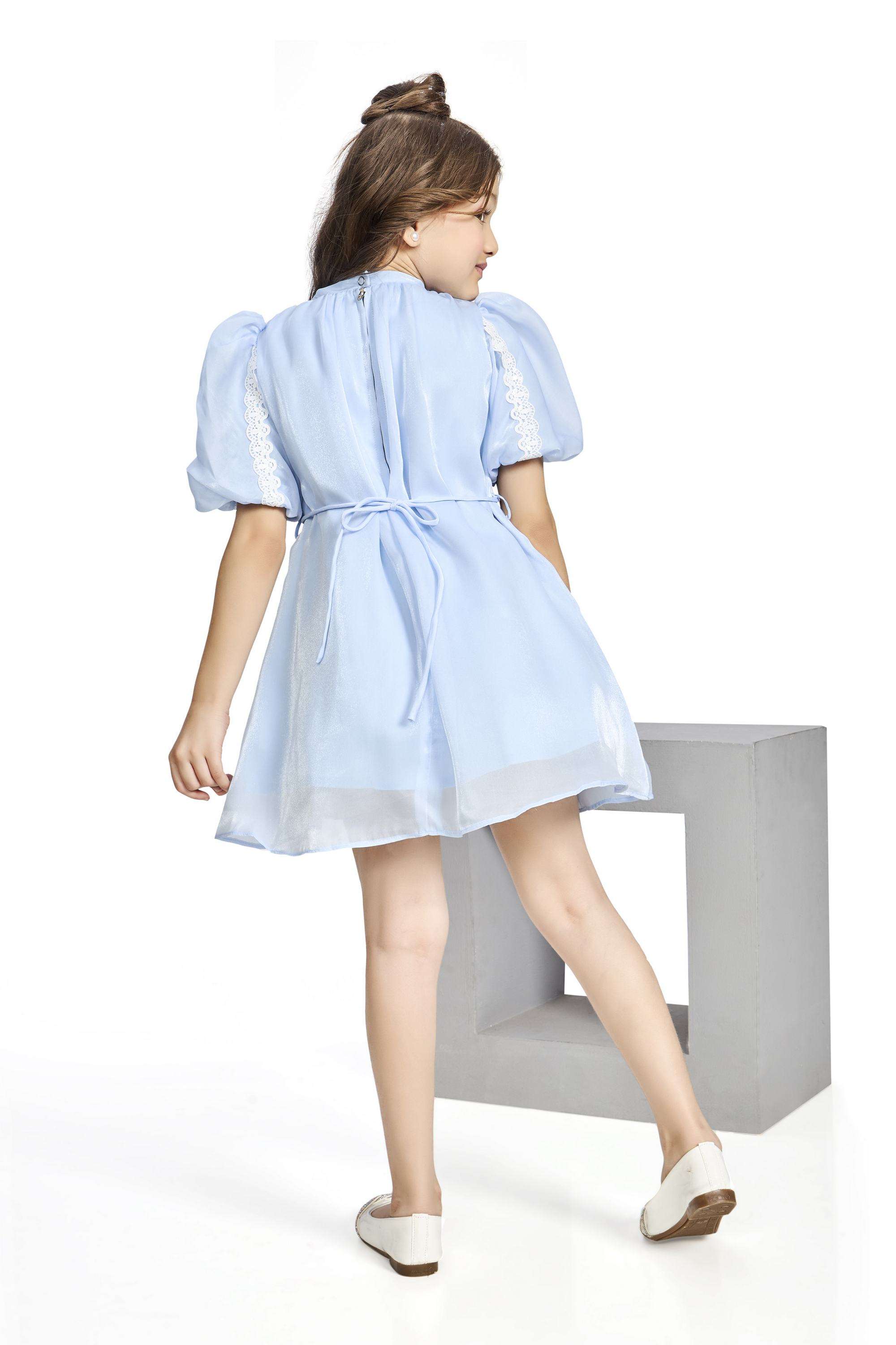 Solid-Polyester-High-Neck-Girls-Party-Wear-Dress