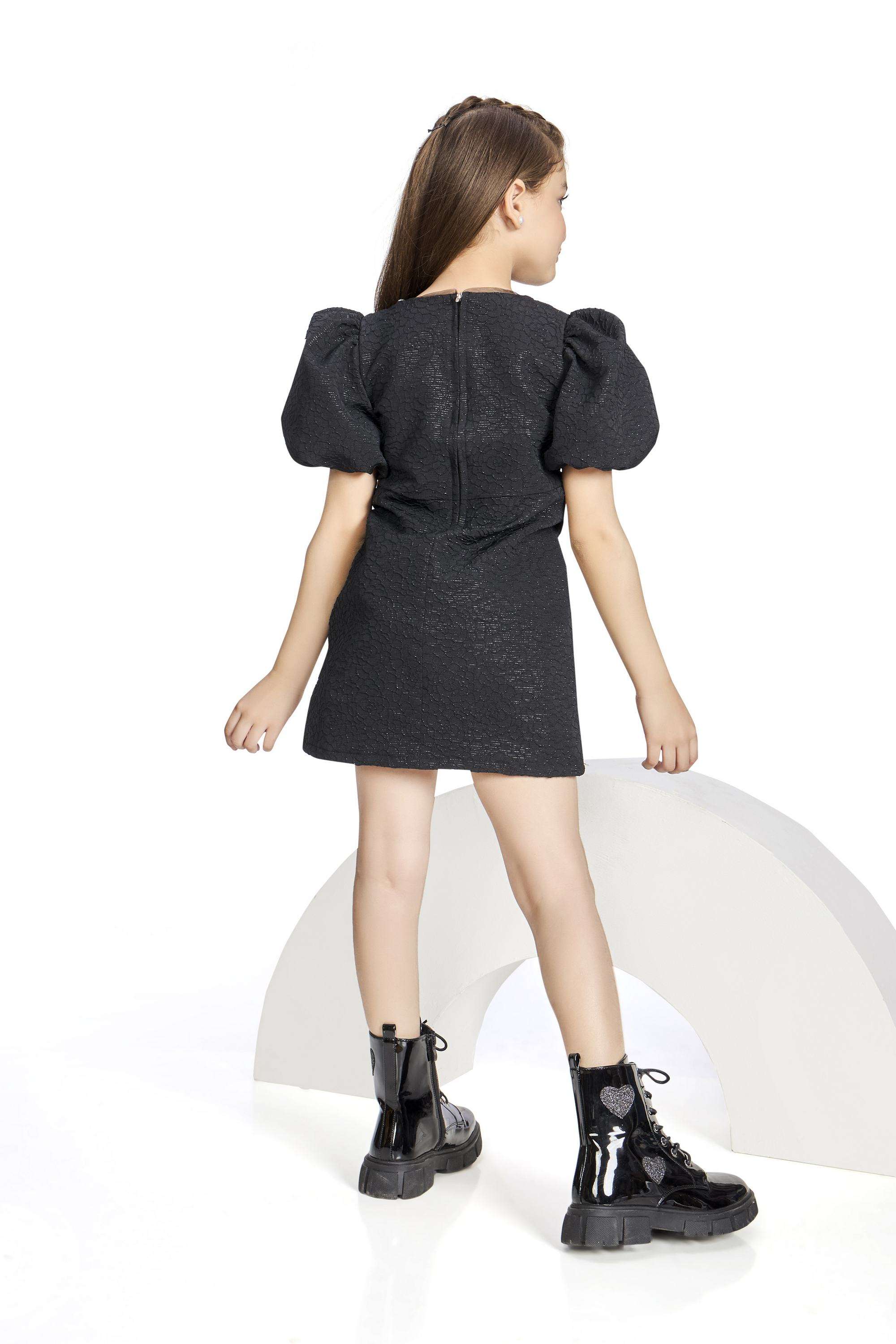 Solid-Polyester-V-Neck-Girls-Party-Wear-Dress