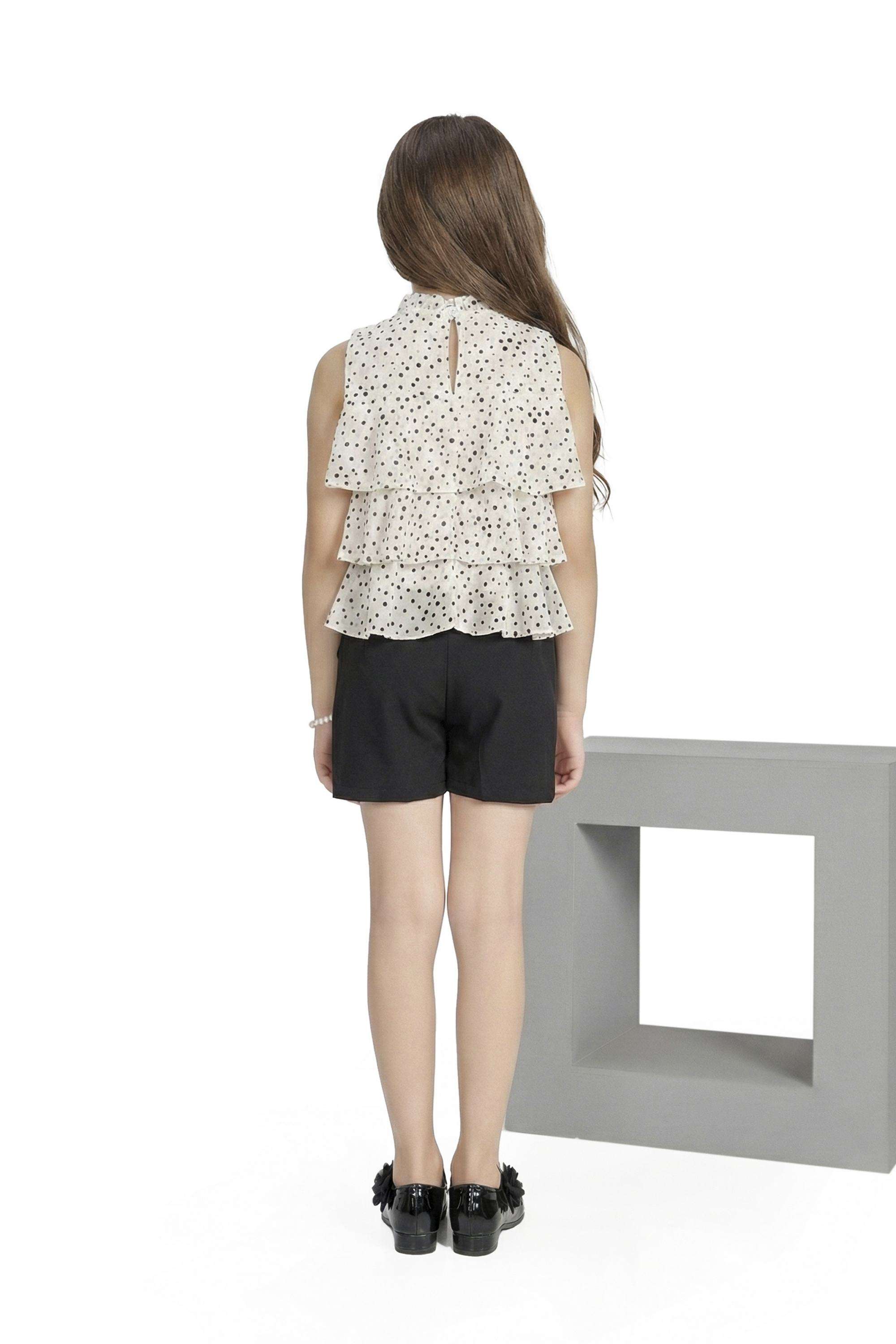 Polka-Dots-Polyester-Collared-Girls-Casual-Wear-Shorts-&-Top