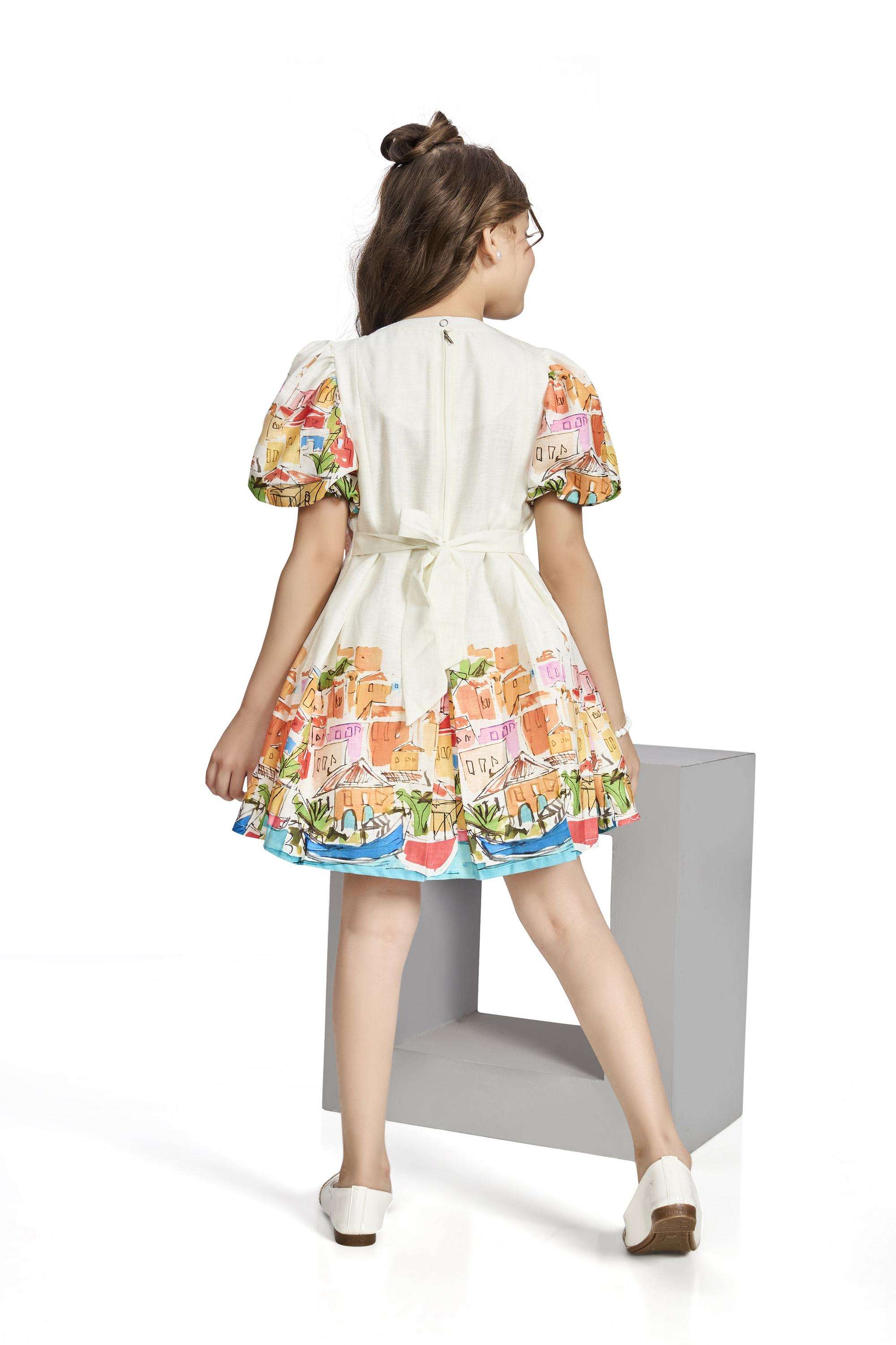 Printed-Blended-Fabric-Round-Neck-Girls-Casual-Wear-Dress