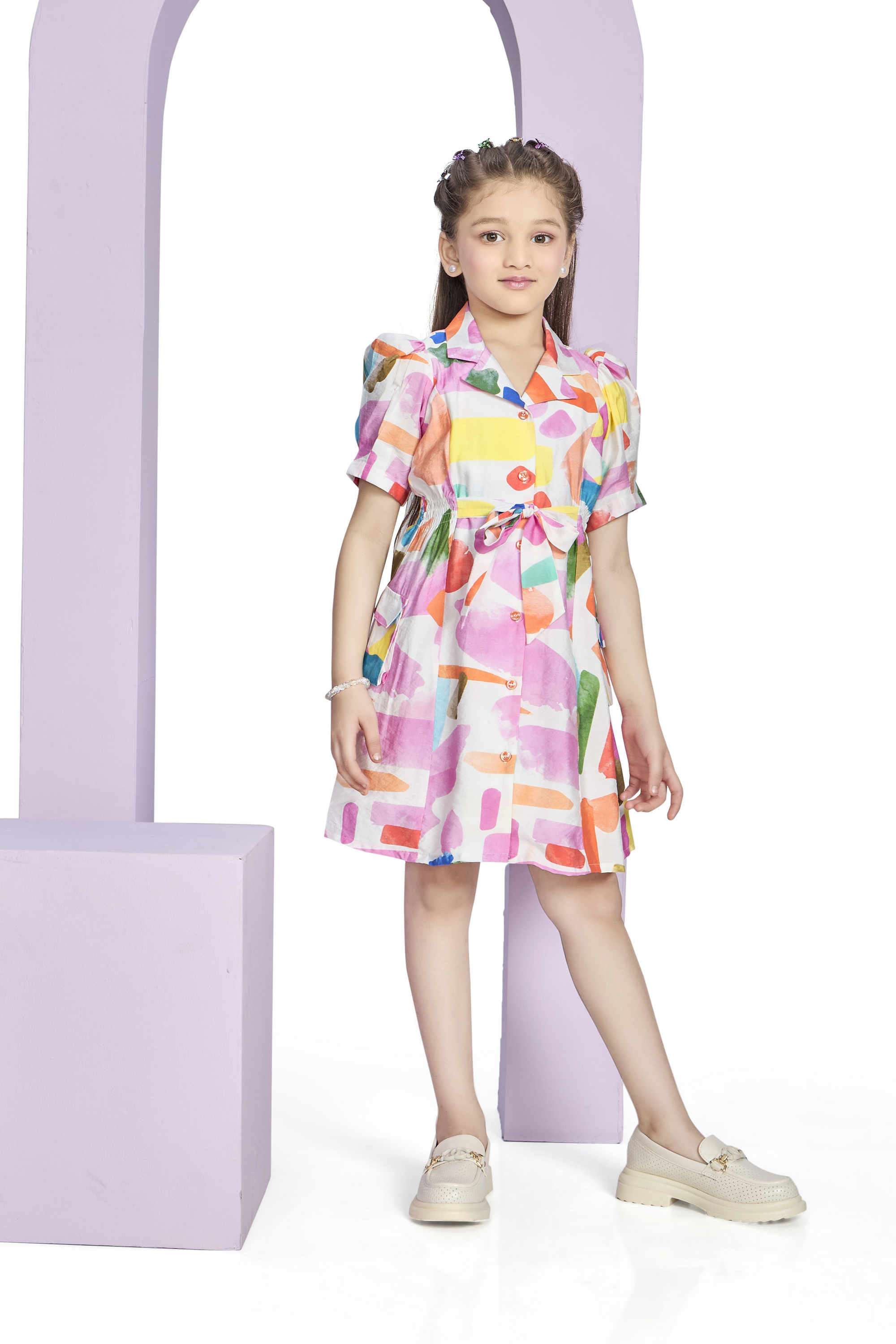 Printed-Polyester-Collared-Girls-Casual-Wear-Dress