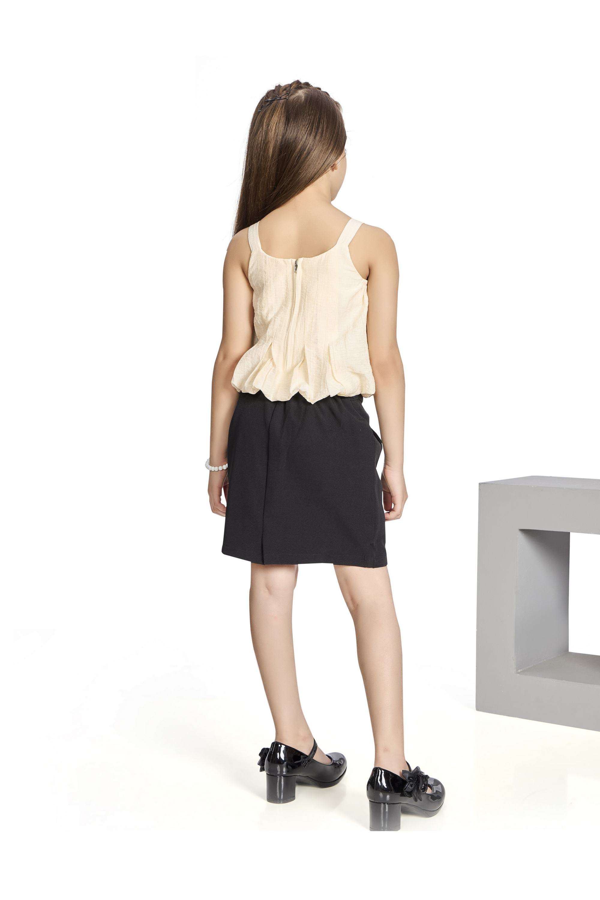Solid-Polyester-Regular-Fit-Girls-Casual-Wear-Skirt-&-Top