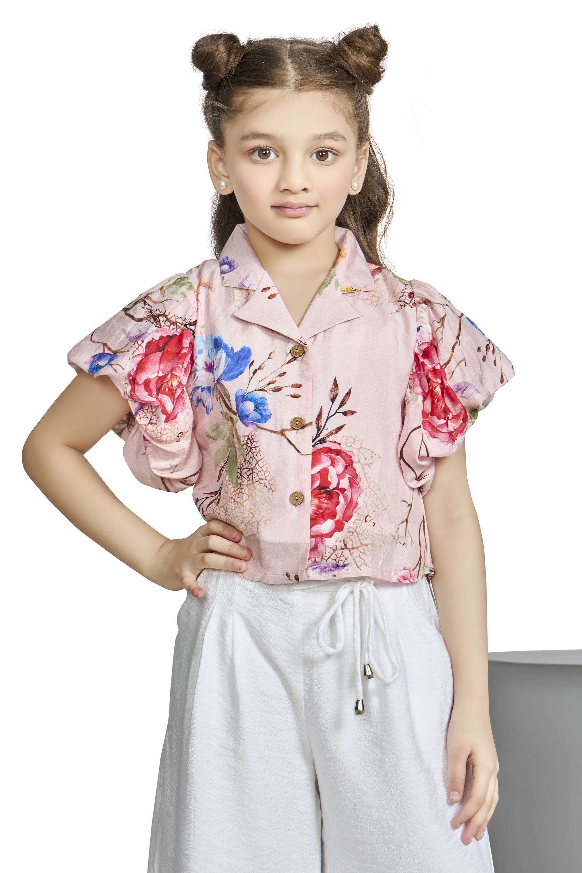Floral-Blended-Fabric-Collared-Girls-Top