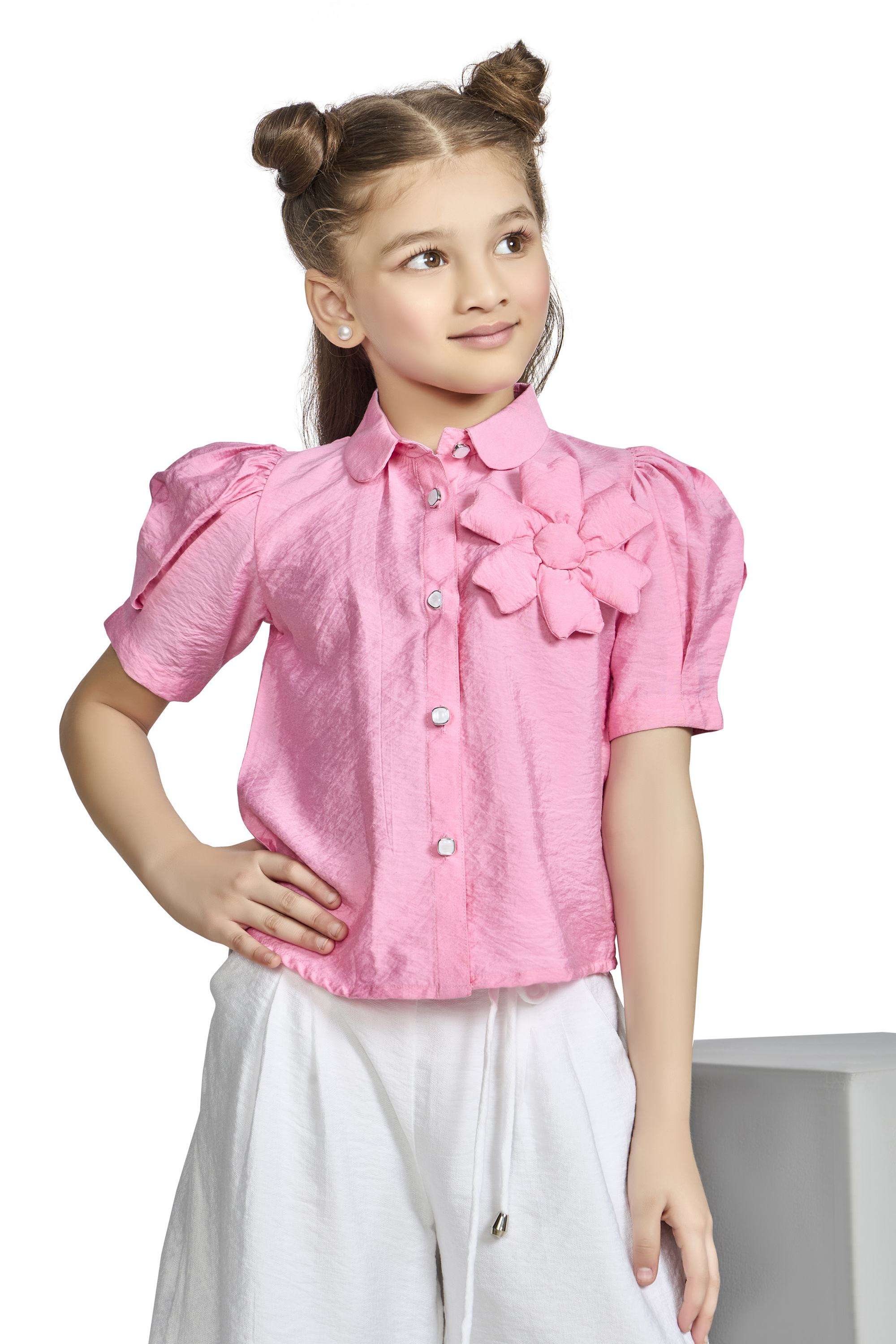 Solid-Polyester-Collared-Girls-Top