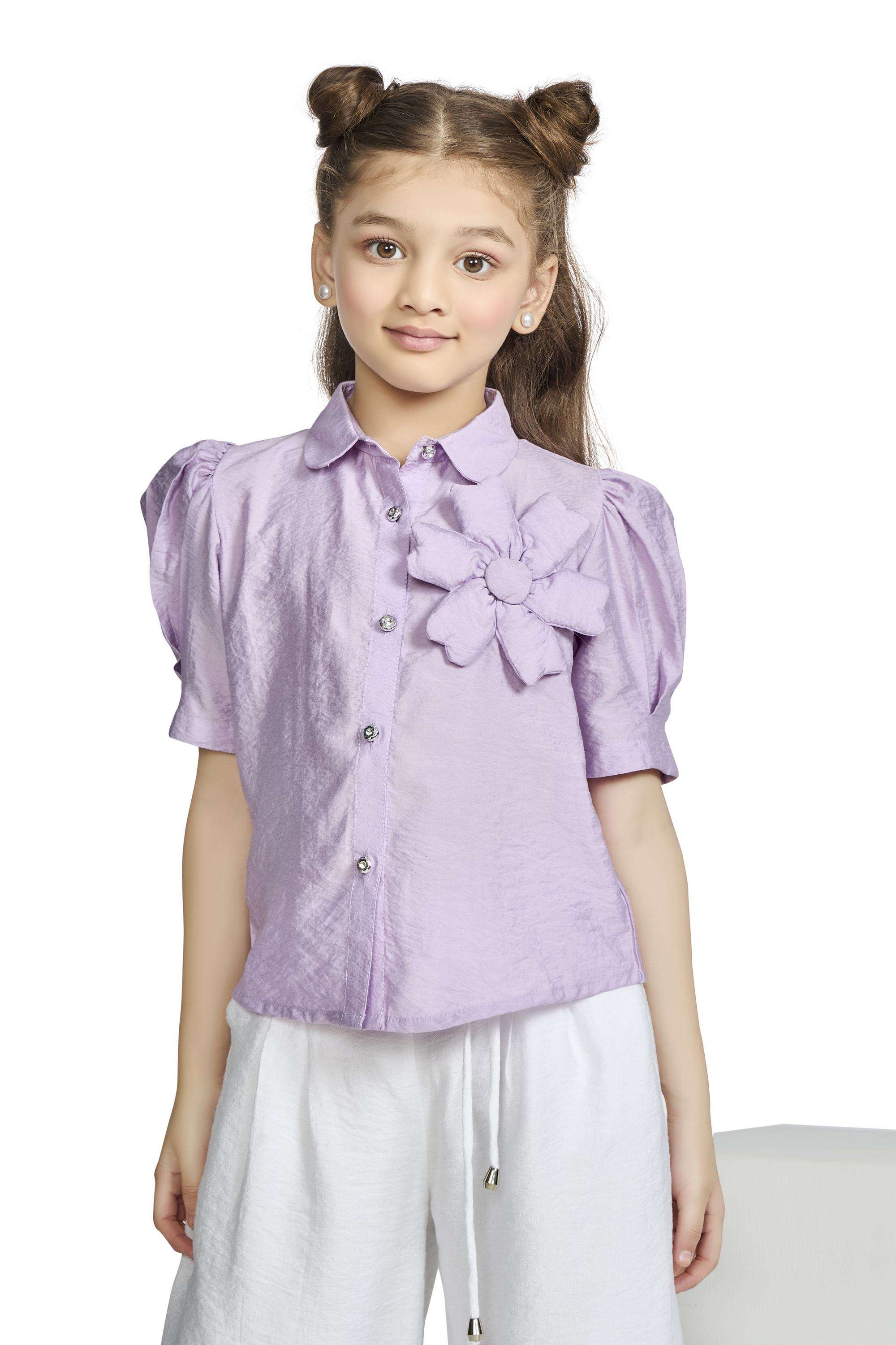 Solid-Polyester-Collared-Girls-Top