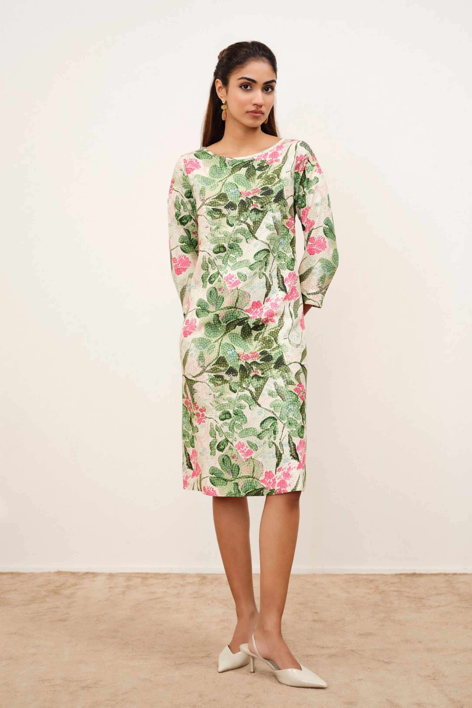 Printed-Viscose-Round-Neck-Women-s-Dress