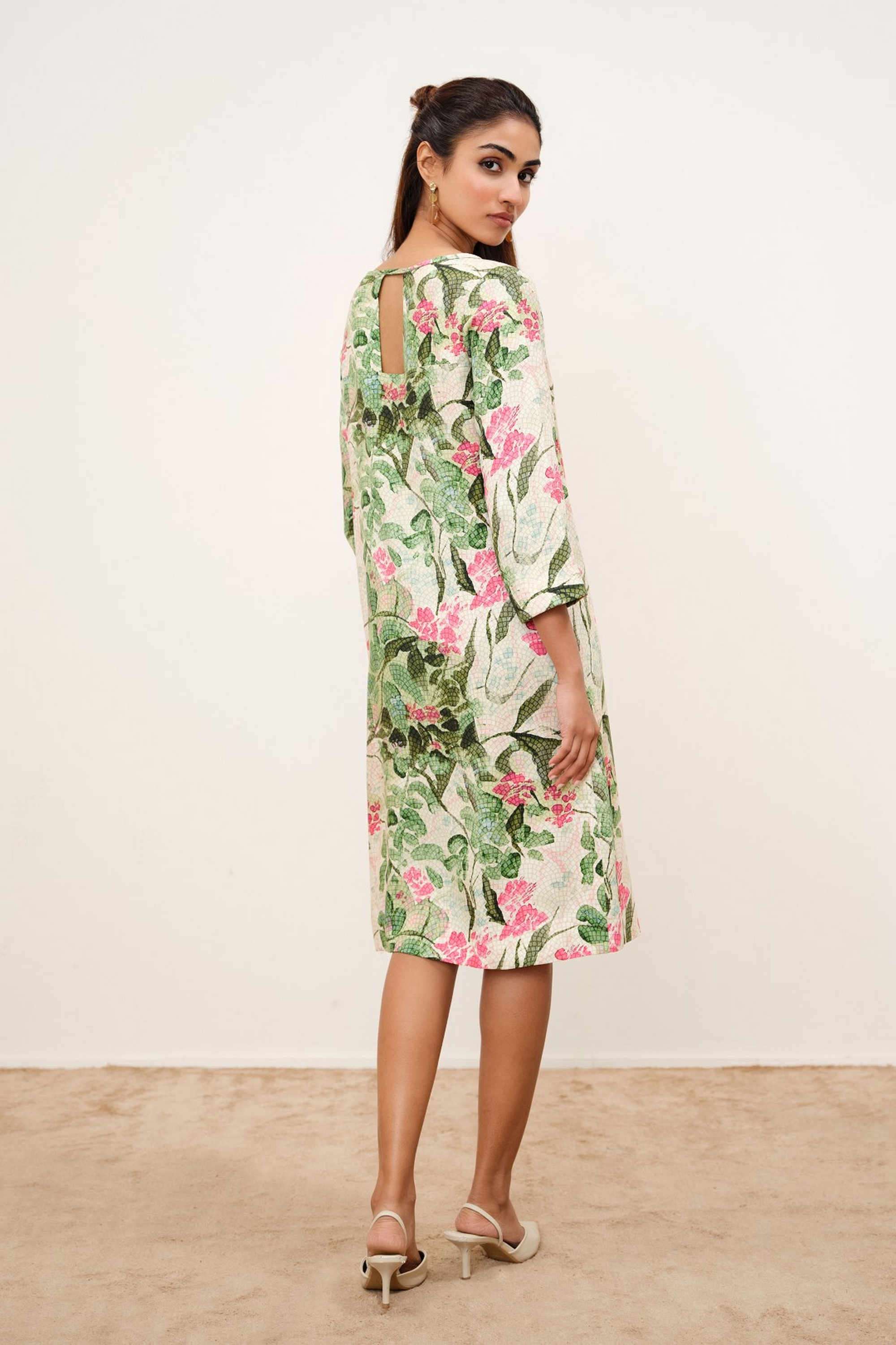 Printed-Viscose-Round-Neck-Women-s-Dress