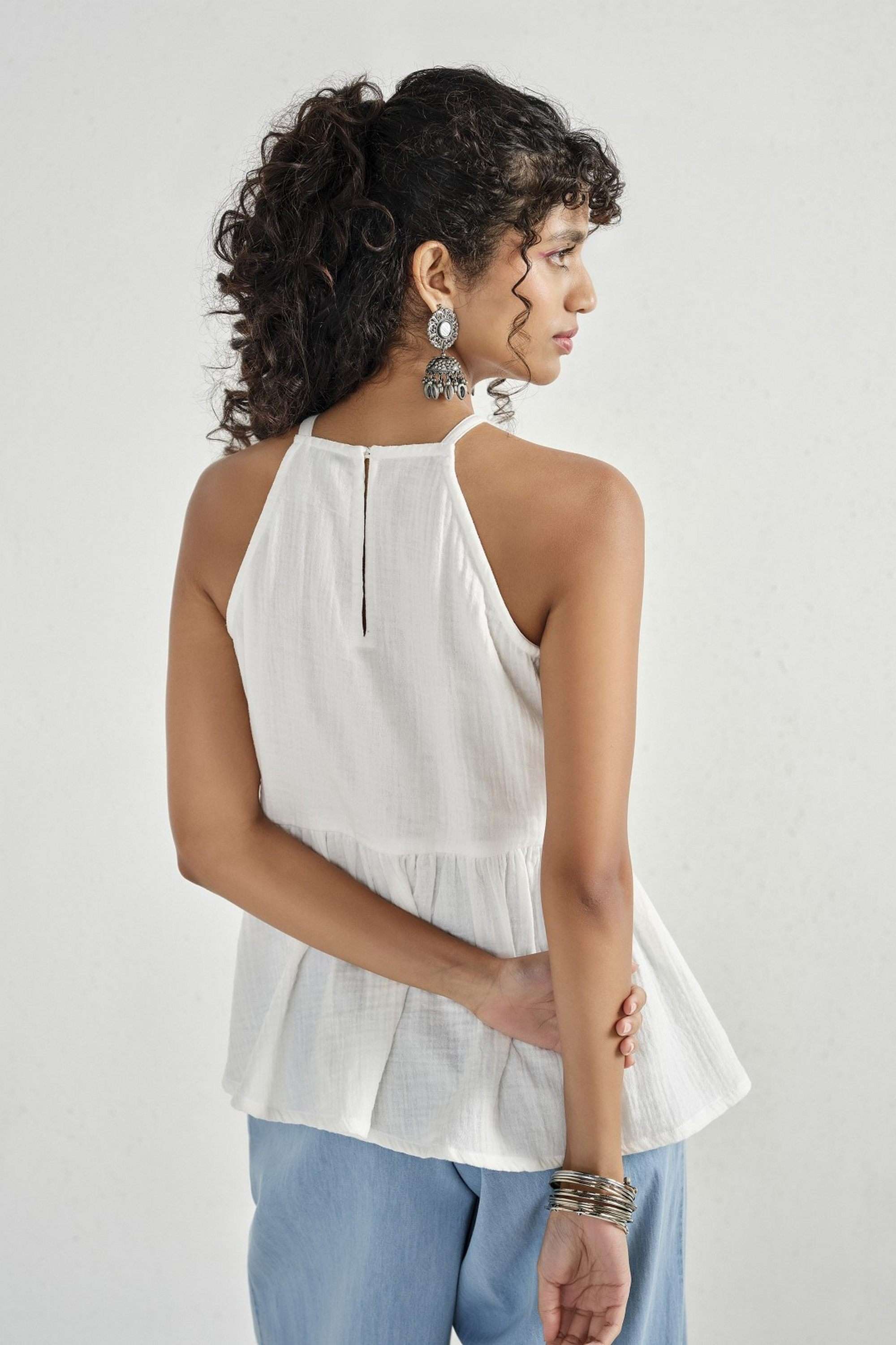Embroidered-Blended-Fabric-High-Neck-Women-s-Top