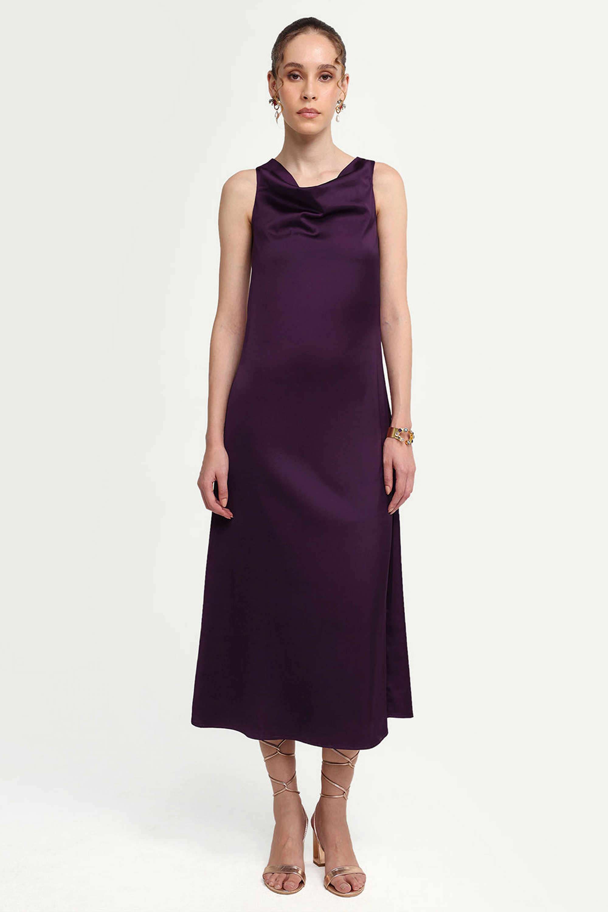 rareism Solid Cowl Neck Polyester Women's Dress-picture-11