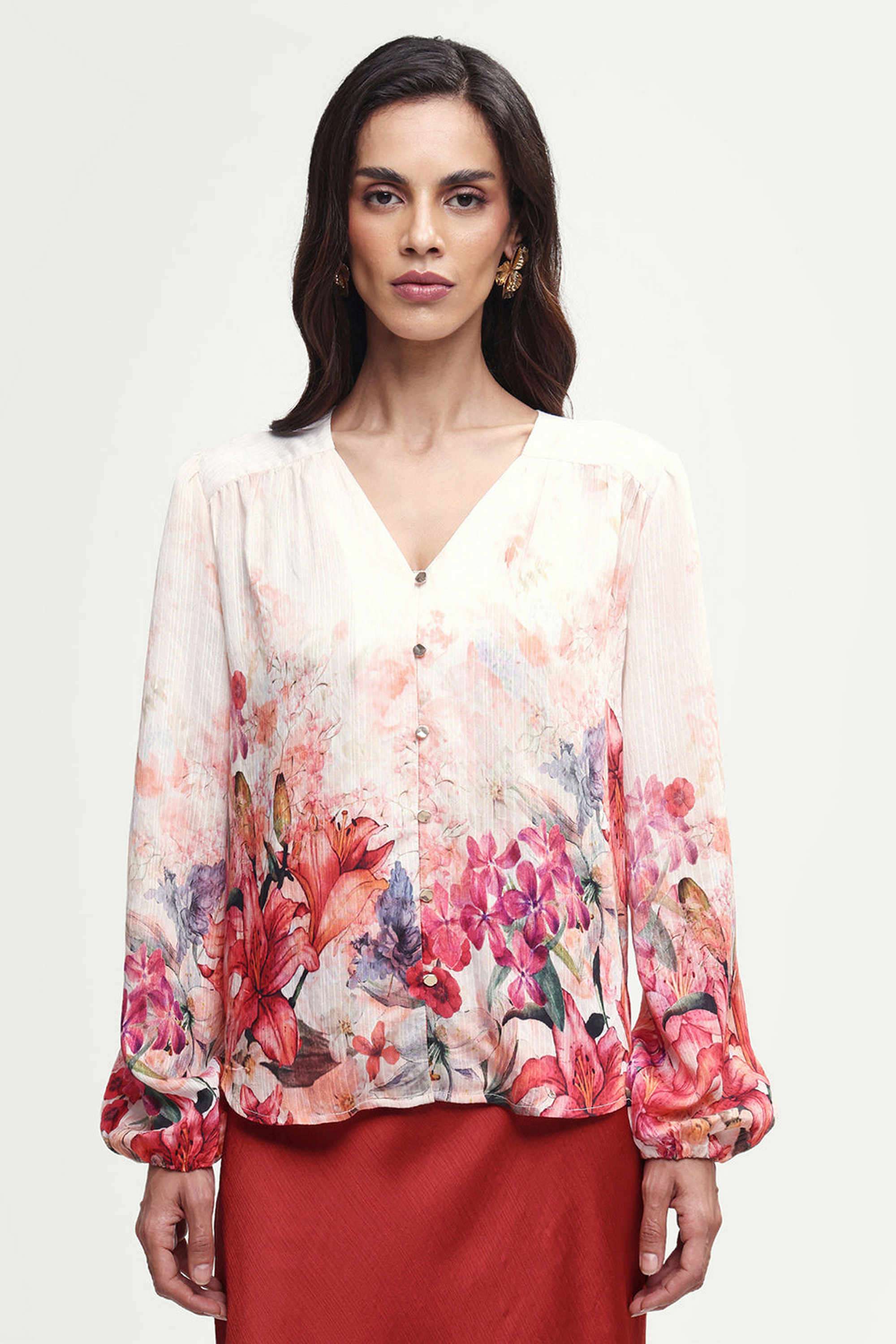 rareism Printed Woven V-Neck Women's Top-picture-16