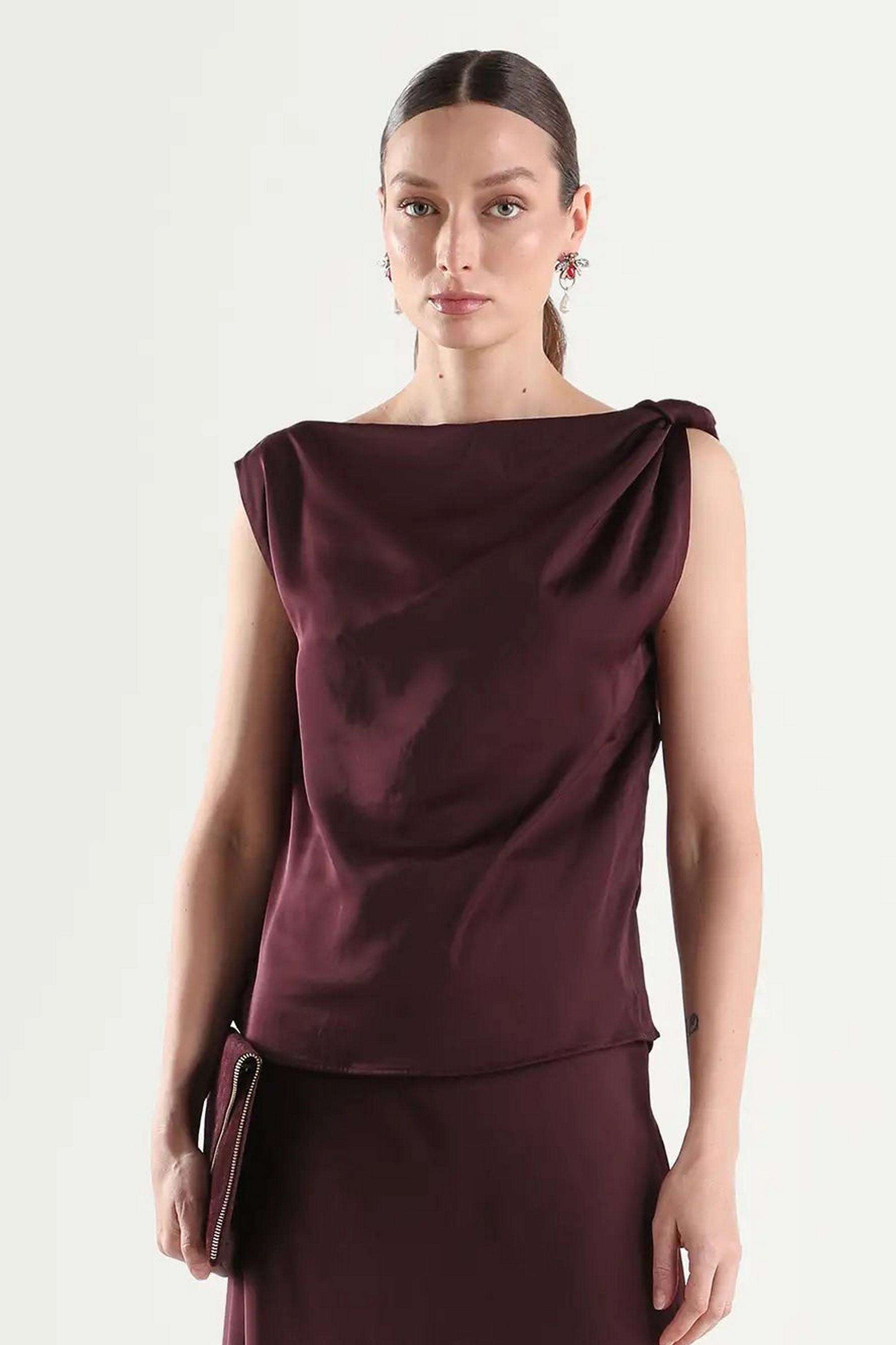 Solid-Blended-Fabric-Women-s-Top
