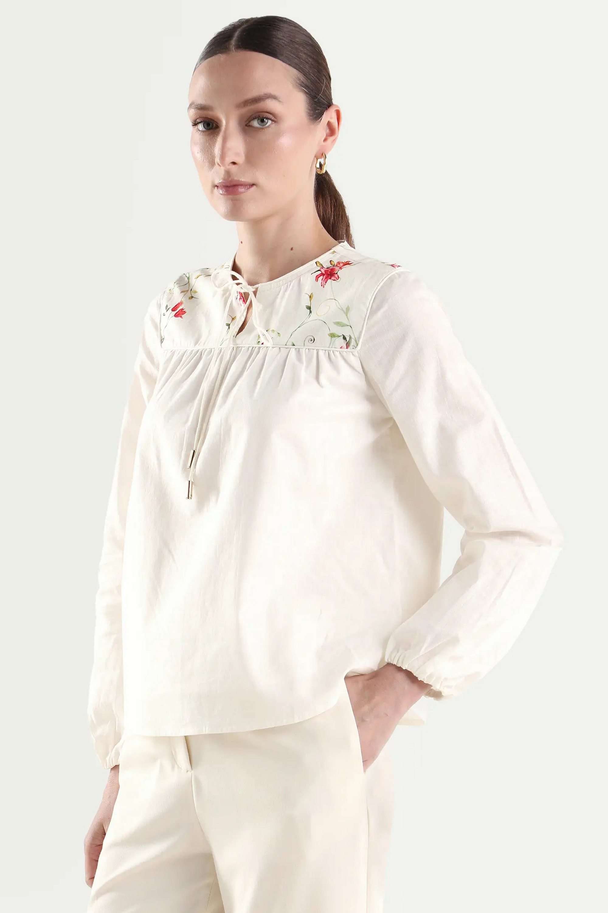 Printed-Cotton-Tie-Up-Neck-Women-s-Top
