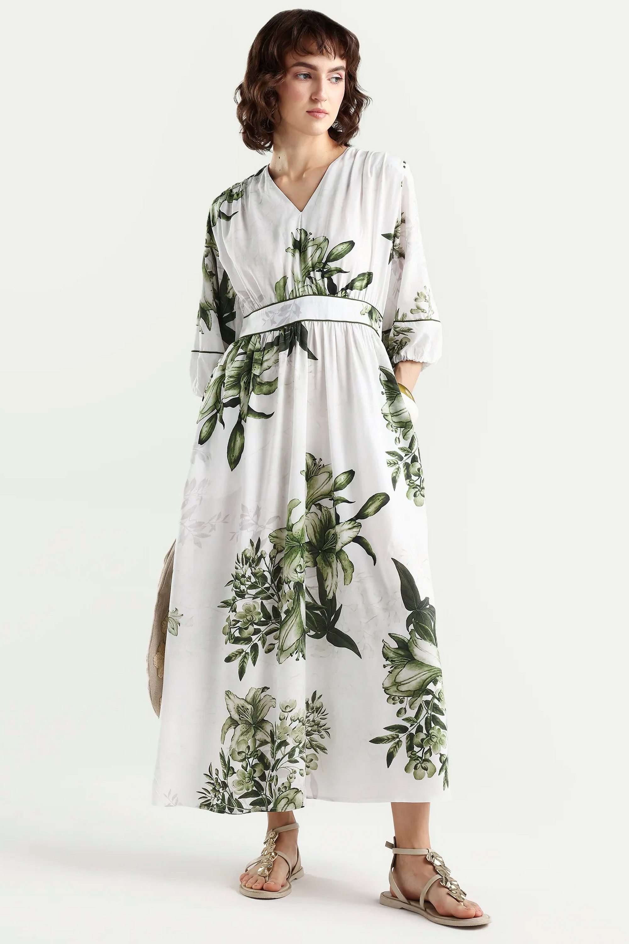 Printed-V-Neck-Viscose-Women-Dress