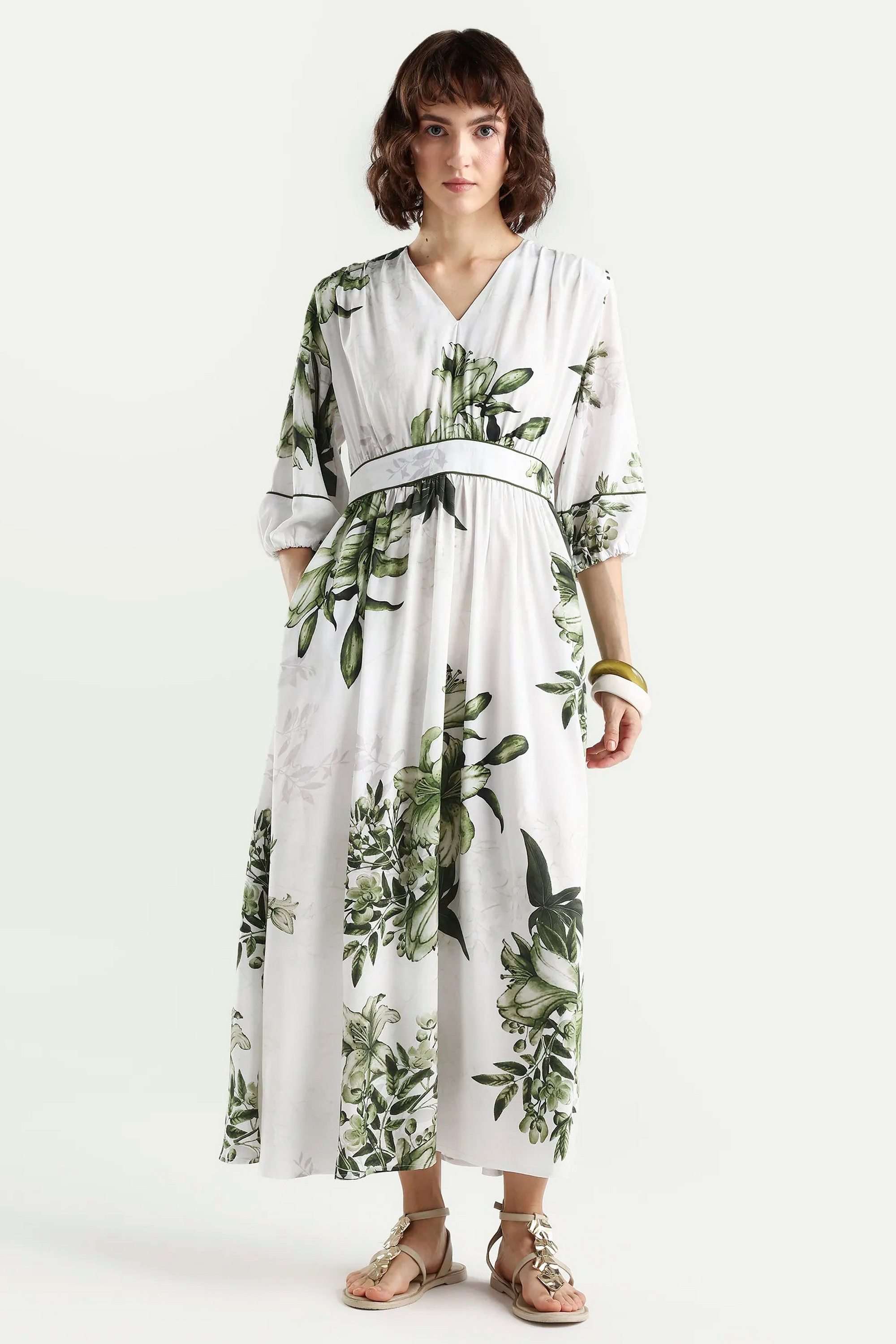 Printed-V-Neck-Viscose-Women-Dress