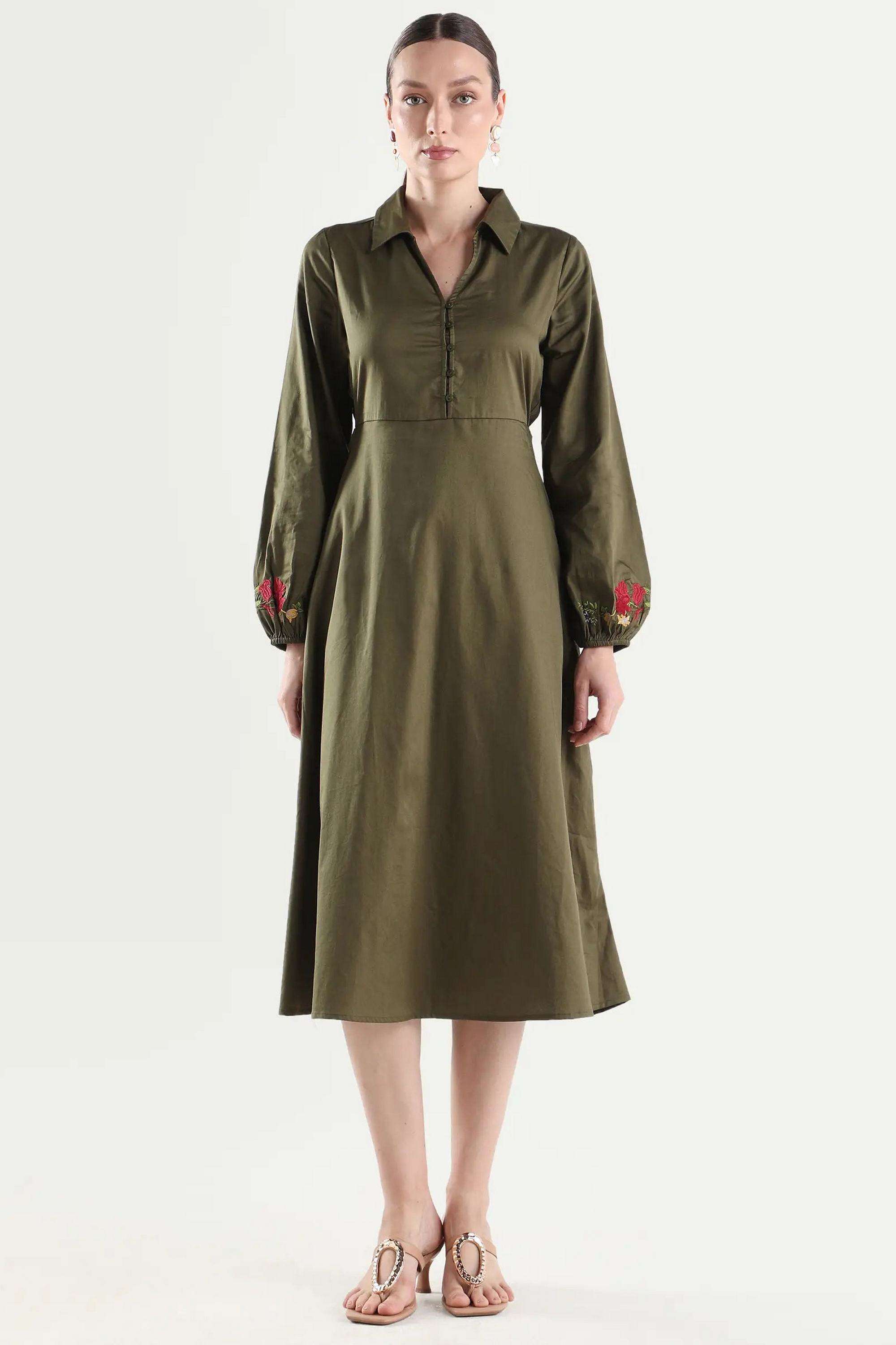 Solid-Cotton-Women-s-Dress