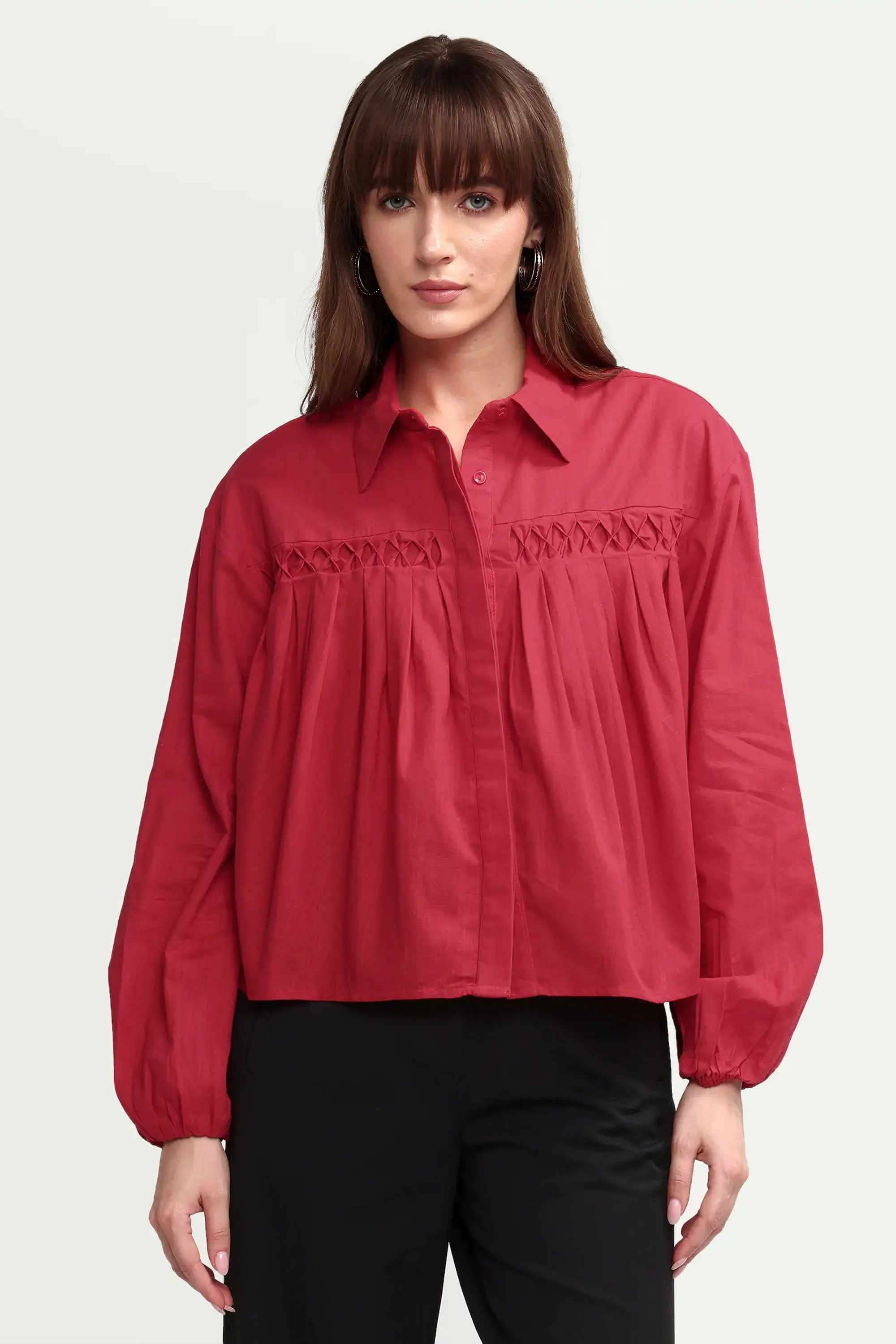 rareism Solid Collared Cotton Women's Casual Shirt-picture-32