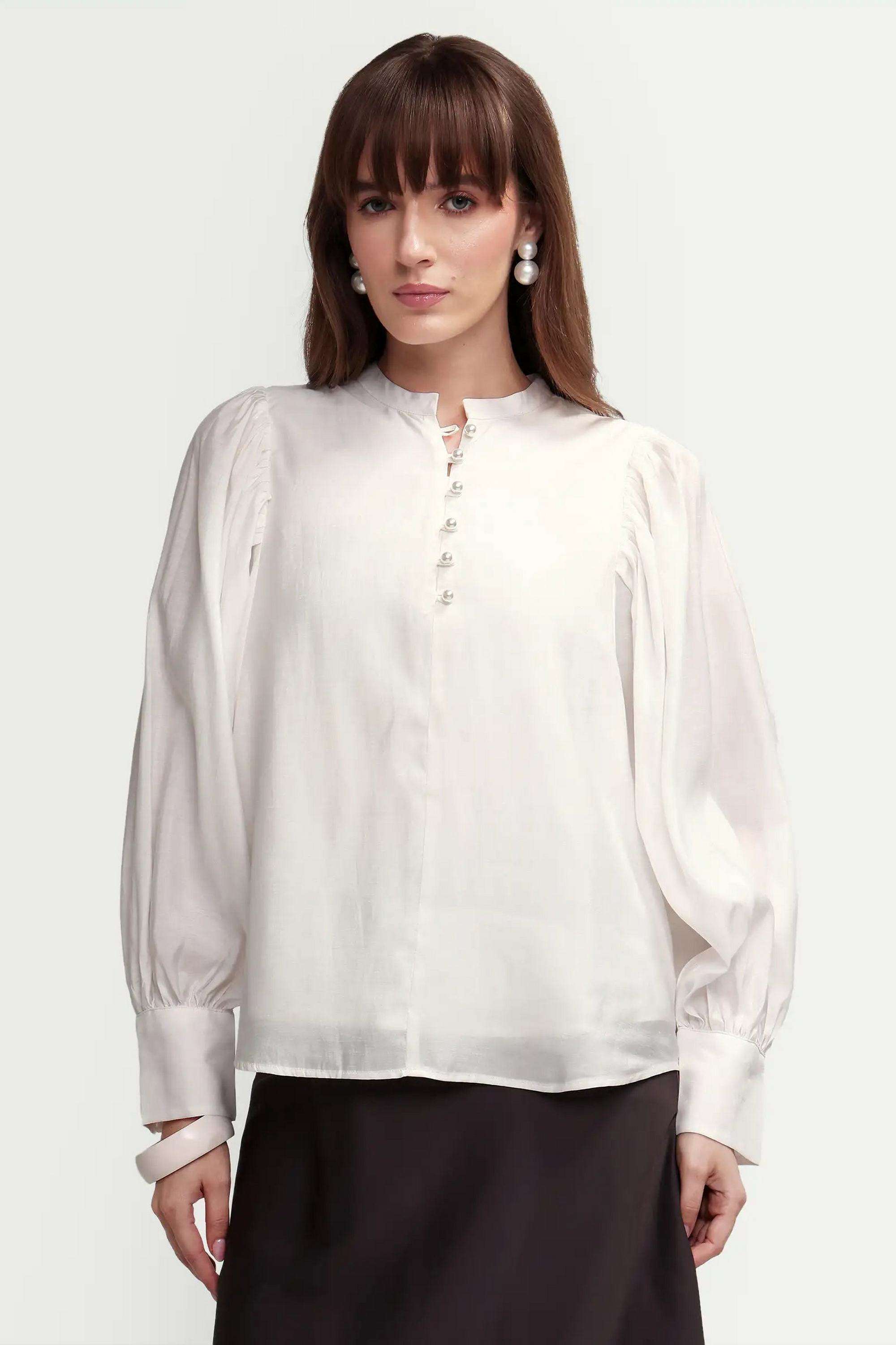 Solid-Blended-Fabric-Women-s-Top