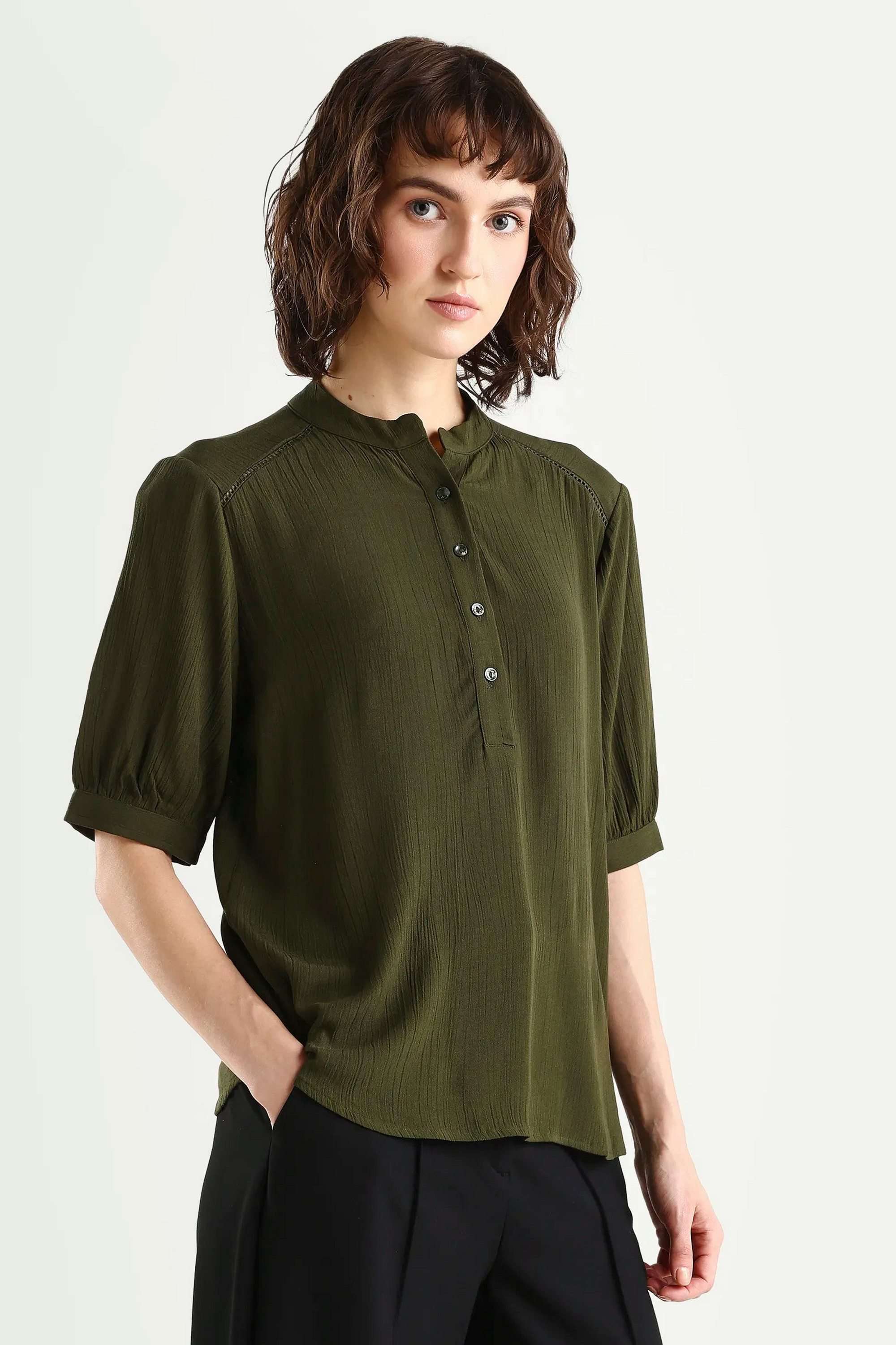 Solid-Viscose-Round-Neck-Women-s-Top