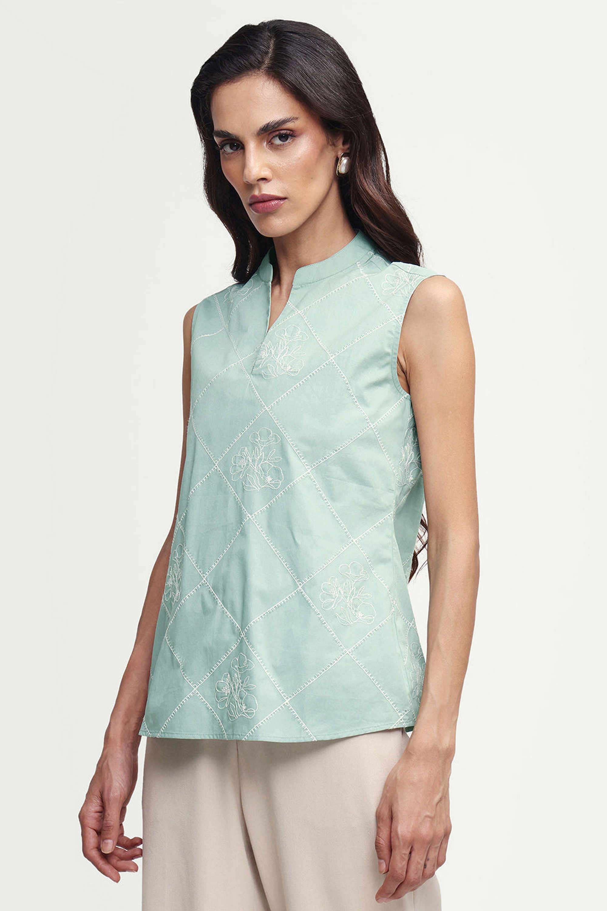 Solid Woven Collared Women's Top-image-23