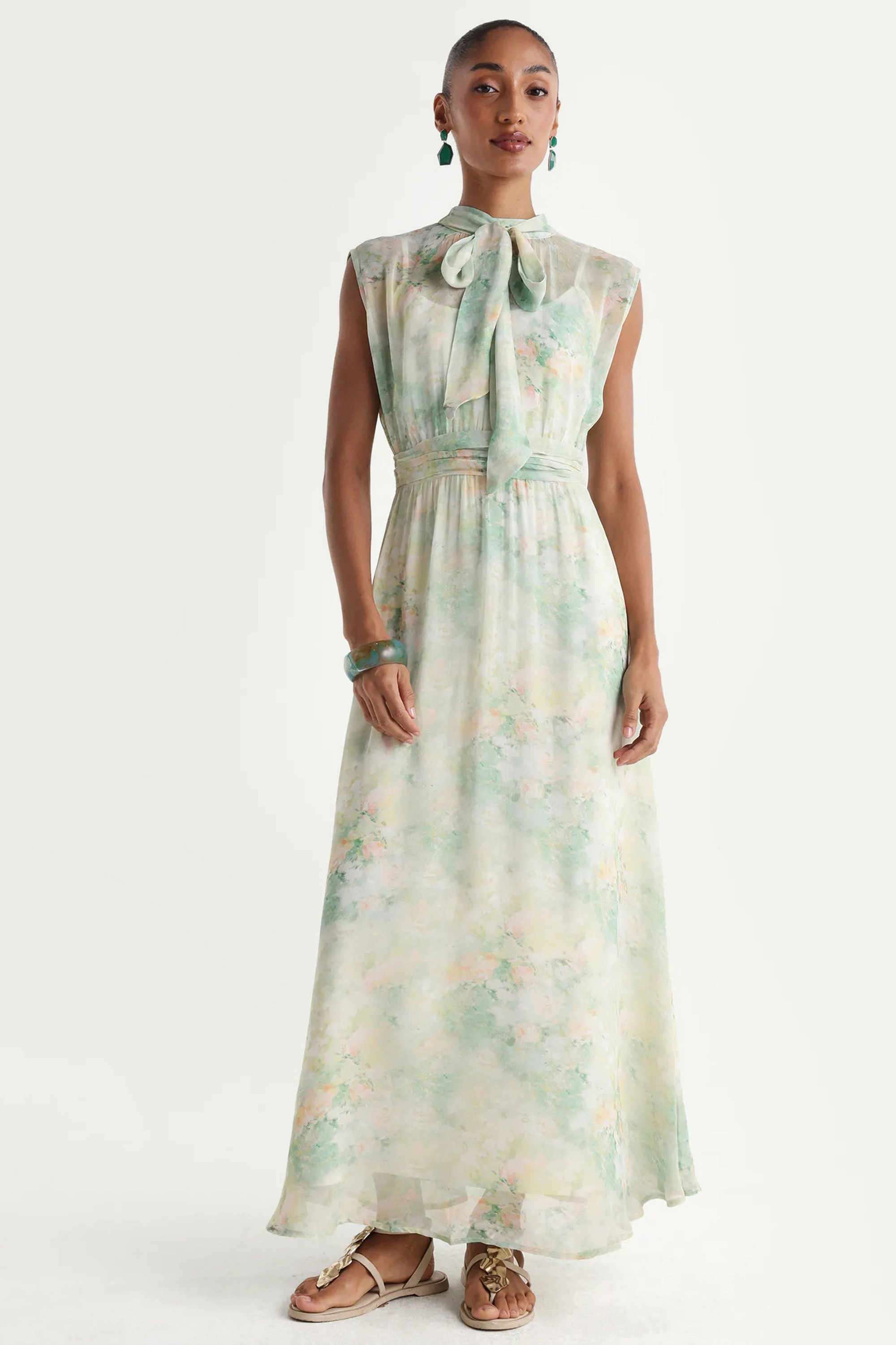 rareism Printed Tie Up Neck Viscose Women's Dress-picture-27