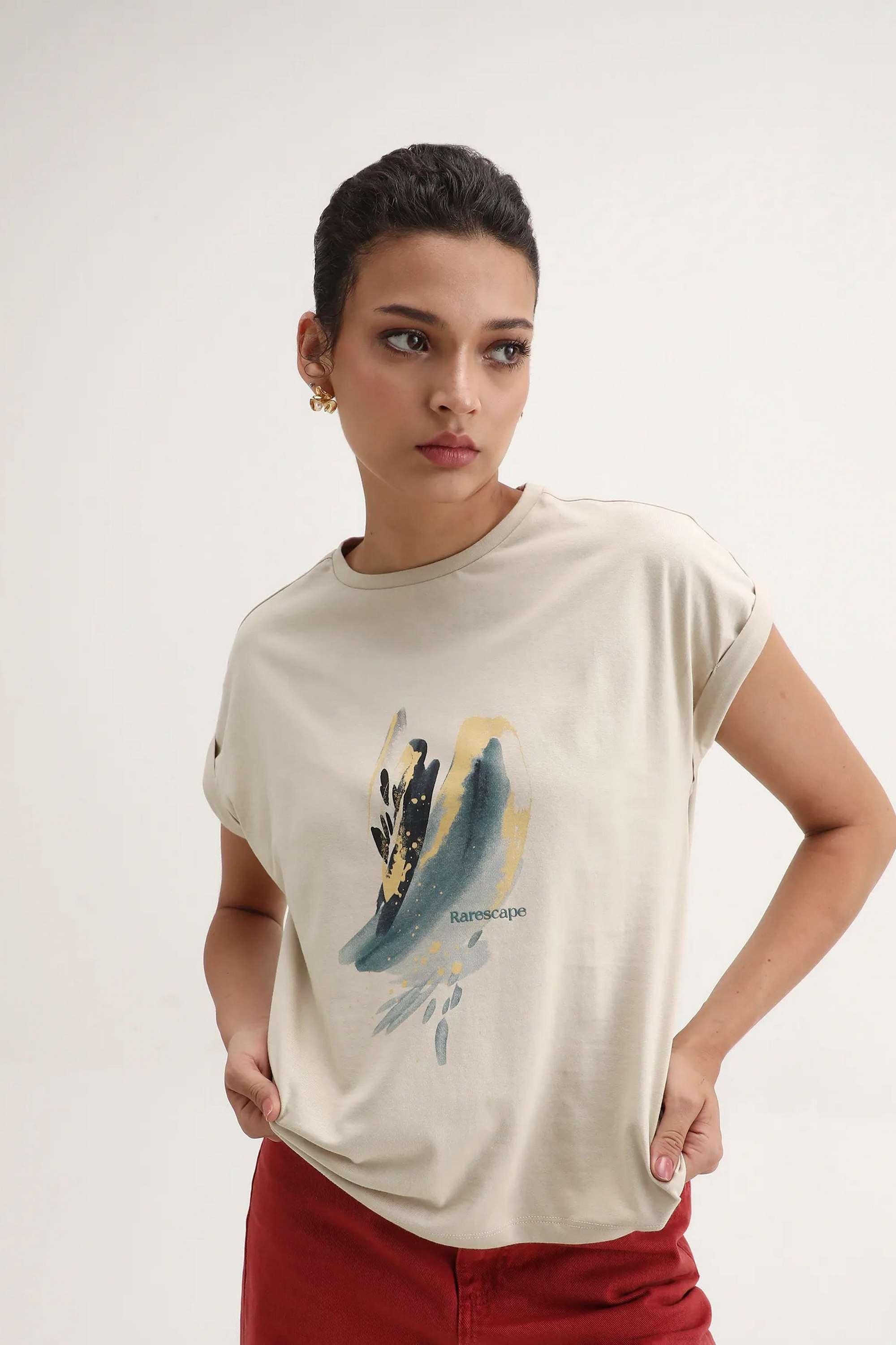 rareism Printed Cotton Round Neck Women's T-Shirt-picture-11